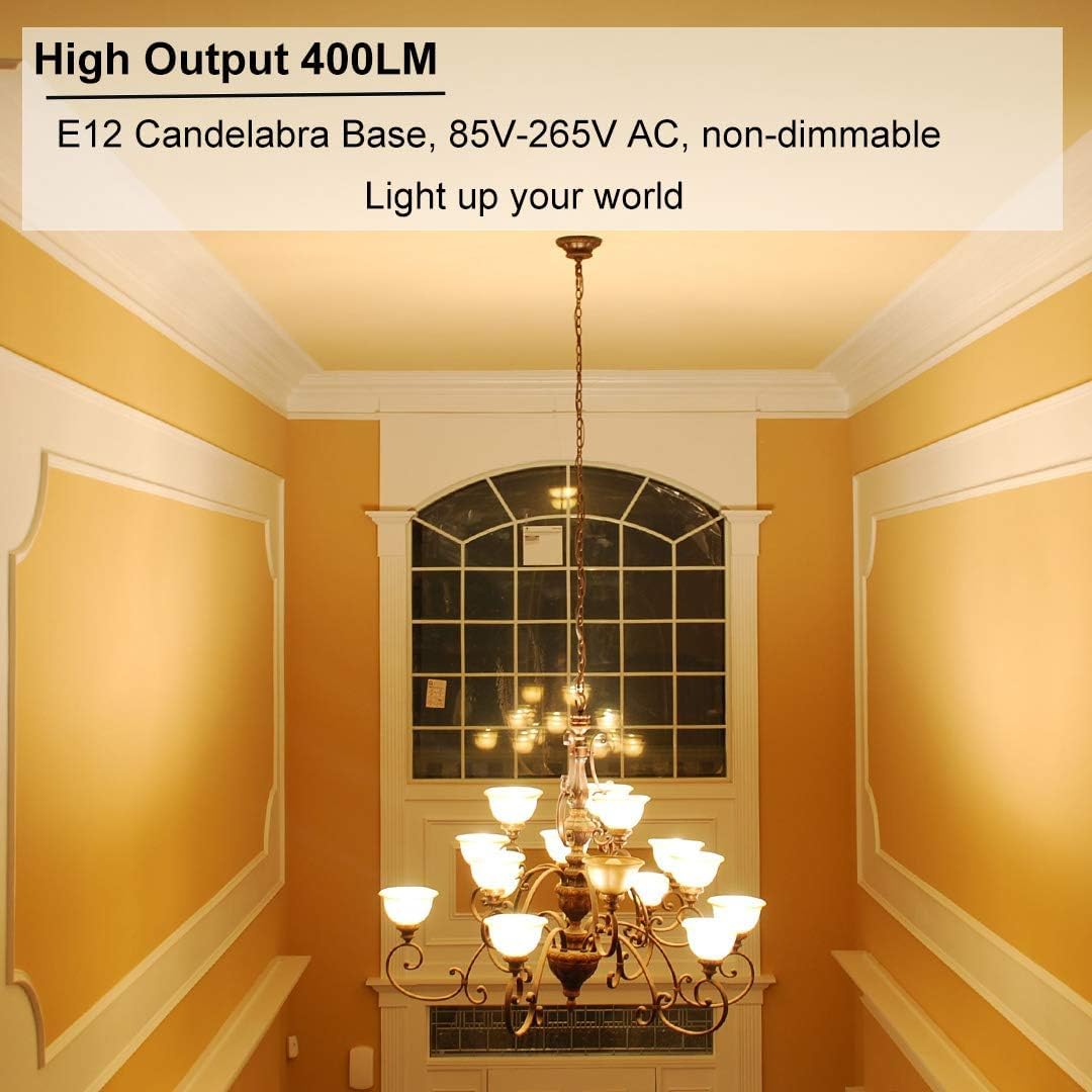 Vinaco E12 Led Bulb, 6 Pack E12 Candelabra Bulb 4 Watt Warm White 3000K, High Brightness 400Lm & 25000+ Long Lifespan Bulb, E12