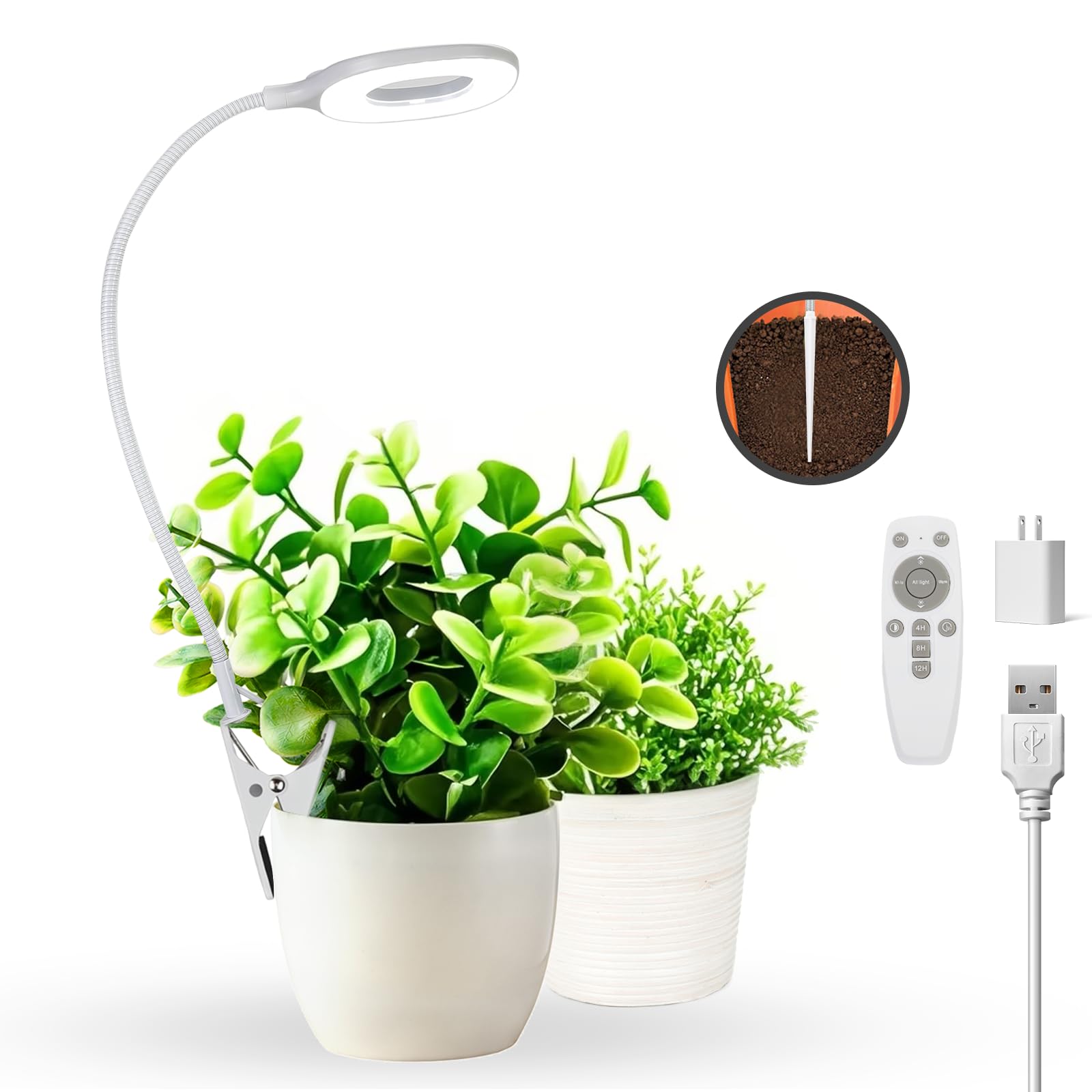 Full Spectrum Grow Lights for Indoor Plants, Clip-on LED Plant Lights for Indoor Growing with Auto On/Off Timing 4/8/12 Hrs, 10 