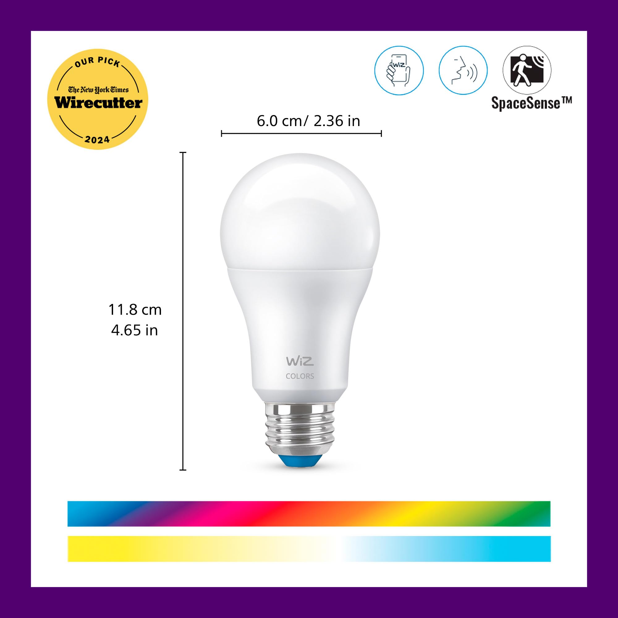 Wiz 60W A19 Color Led Smart Bulb - Pack Of 6 - E26- Indoor - Connects To Your Existing Wi-Fi - Control With Voice Or App + Activ