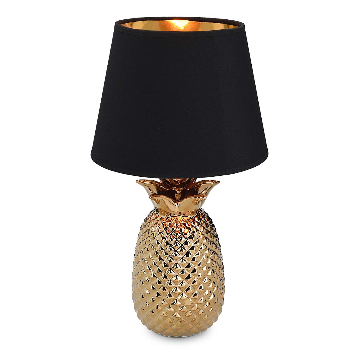 Navaris Gold Pineapple Table Lamp - Mini Lamp 13.8 Tall Light With Ceramic Base For Tables - With E12 Candelabra Bulb Socket - S