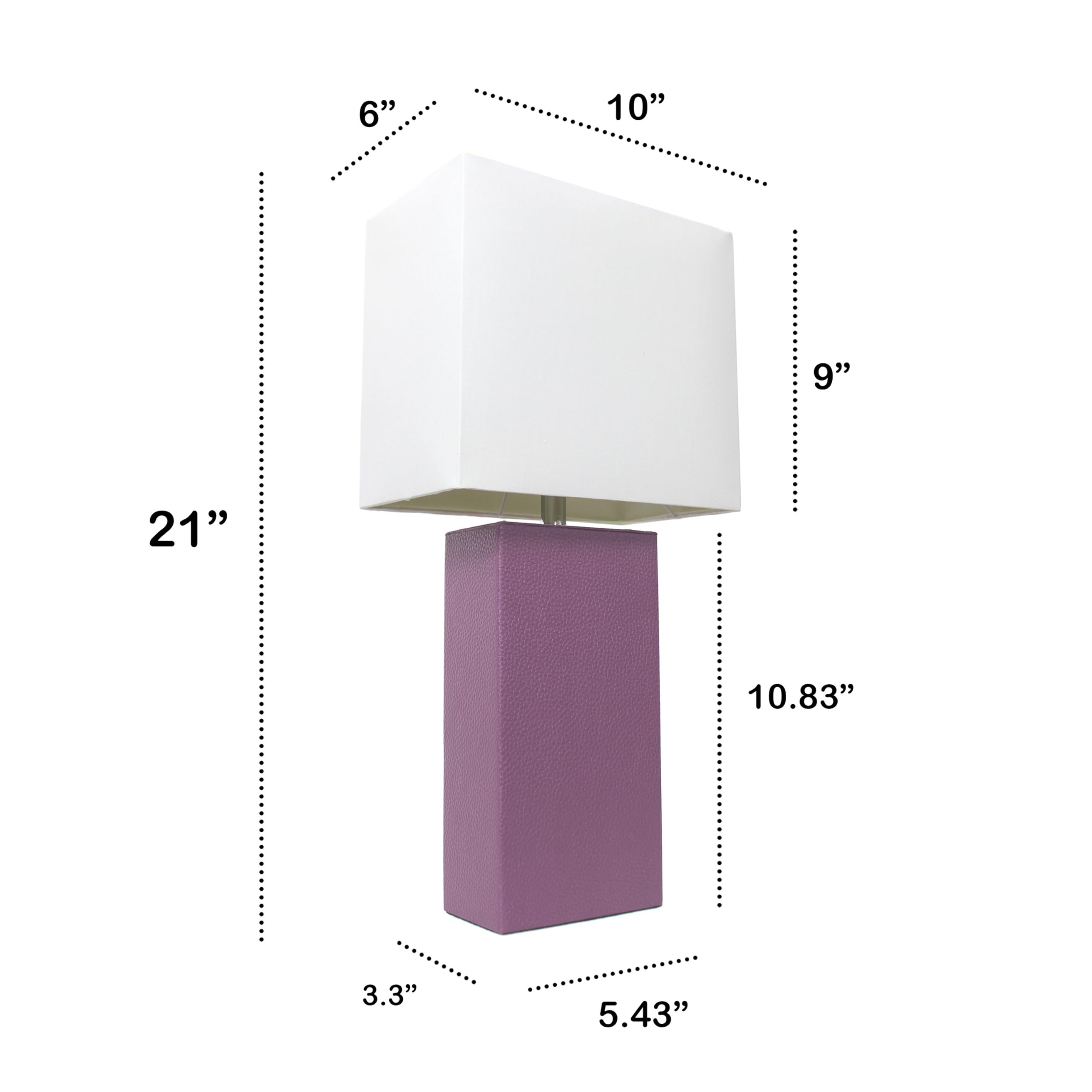 LALIA HOME Lexington 21in Leather Base Bedside Table Lamp, Purple Fabric Shade, Modern Décor for Living Room, Bedroom, Office