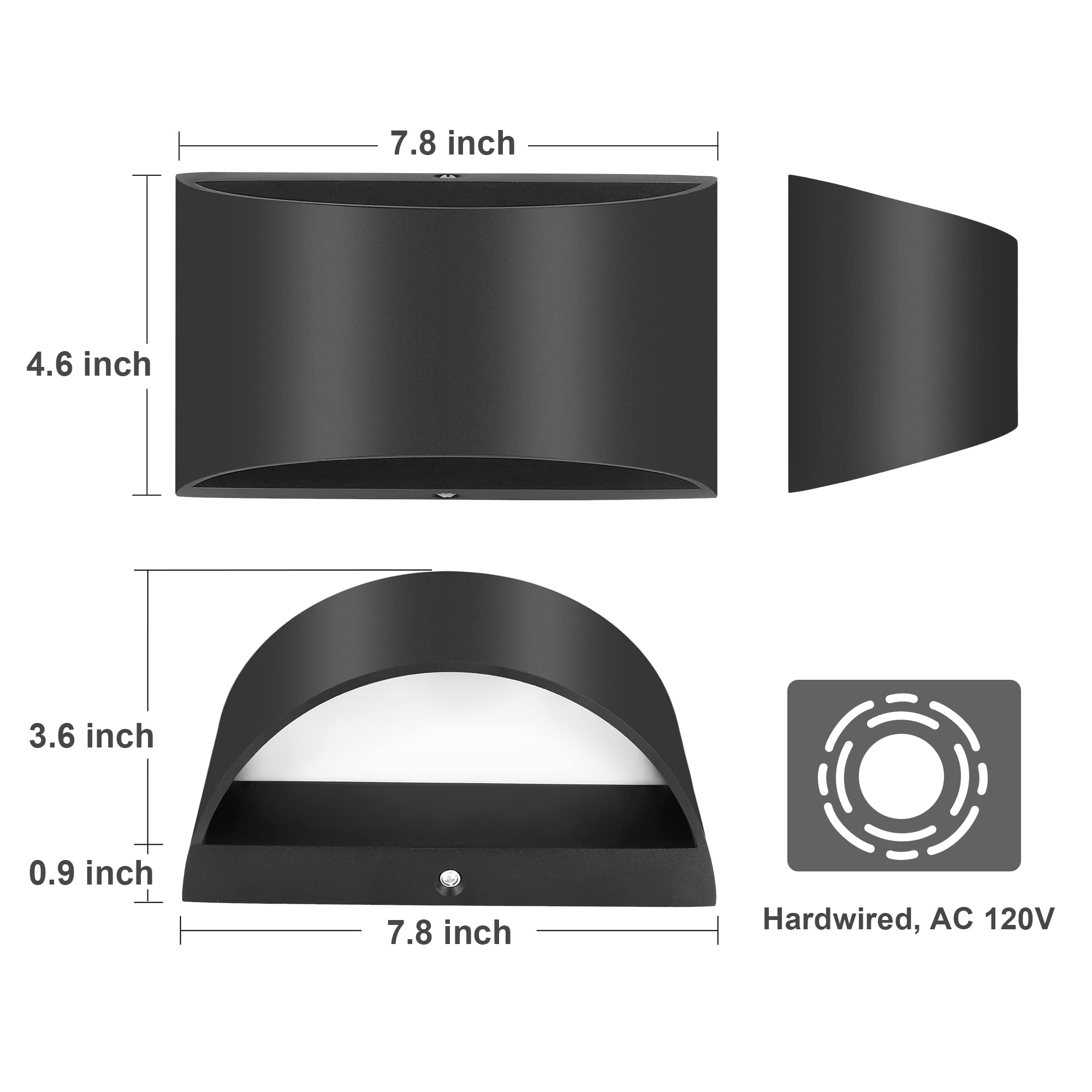 Trlife Modern Wall Sconces, 3000K/4000K/6000K Selectable And Dimmable Led Wall Sconce 12W Aluminum Wall Mounted Light Hardwired Wall Sconces For Bedroom Bedside Living Room Hallway(Black, 1 Pack)