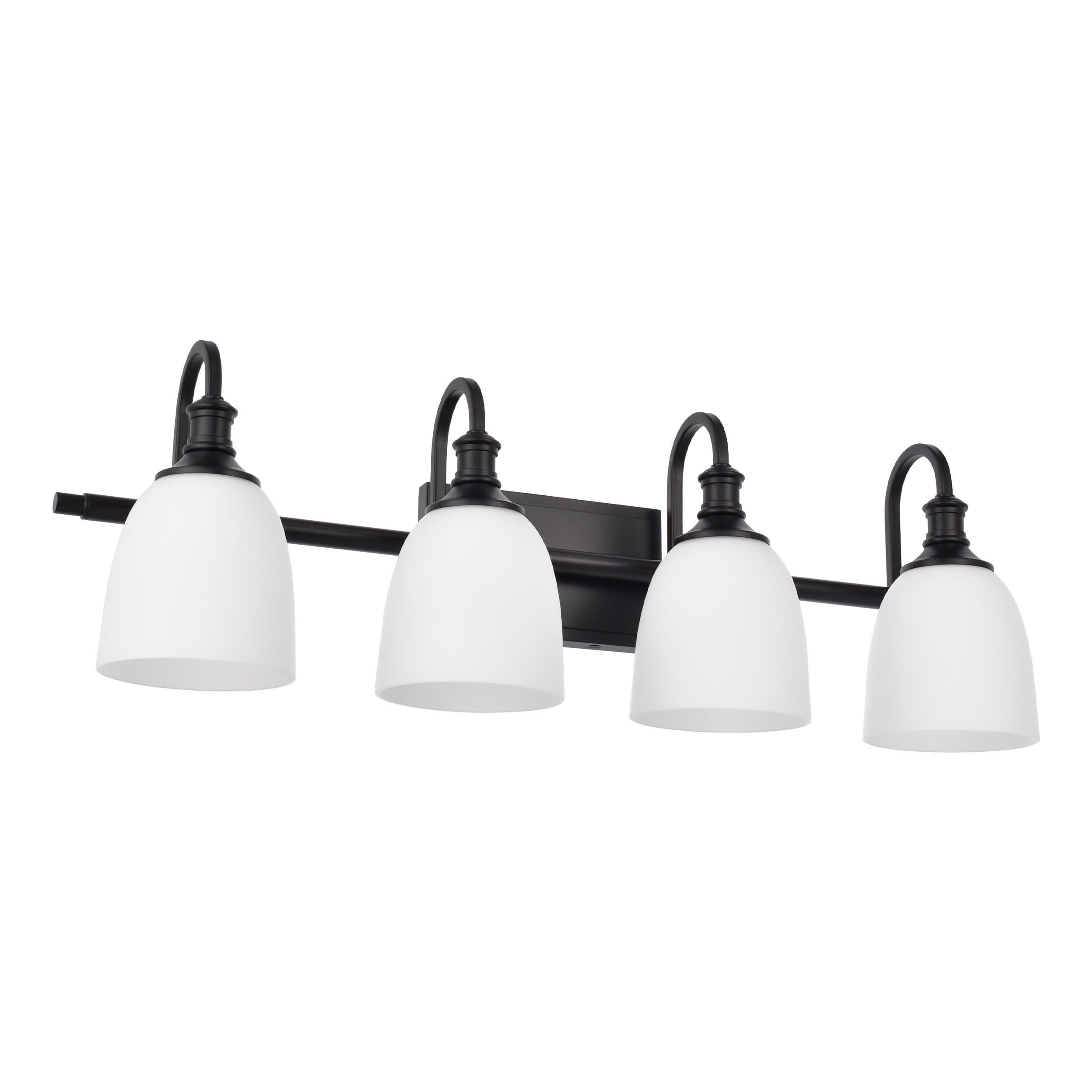 Hanaloa Bathroom Vanity Light Fixtures,Vintage Matte Black 4 Lights Wall Sconce Lighting With Milk Glass Shade, Porch Wall Mount Light Fixture For Bathroom, Mirror Cabinets Hallway Stairs