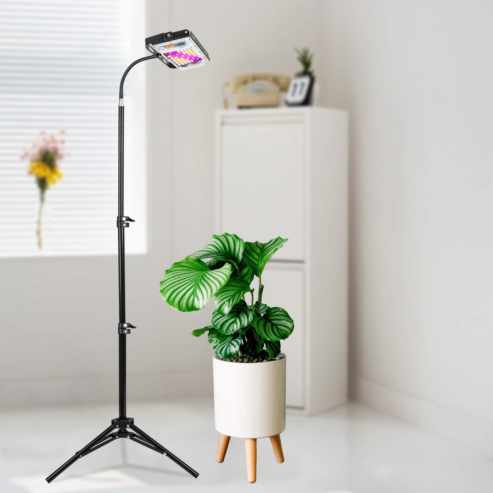 Lordem Plant Grow Light With Stand, 150W Full Spectrum Plant Lamp For Seedlings Indoor Plants, Led Standing Floor Grow Lamp With On/Off Switch, Adjustable Tripod Stand 18-47 Inches