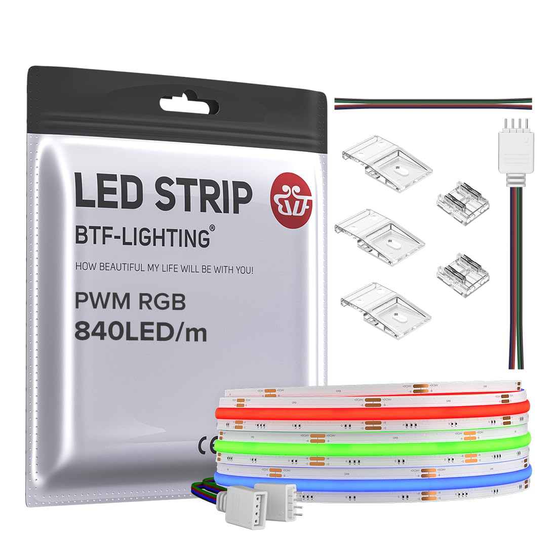 Btf-Lighting Fcob Cob Rgb Led Strip 810Led/M 9.8Ft Dc12V Color Changing Flexible High Density Uniform Light 10Mm Width For Bedro