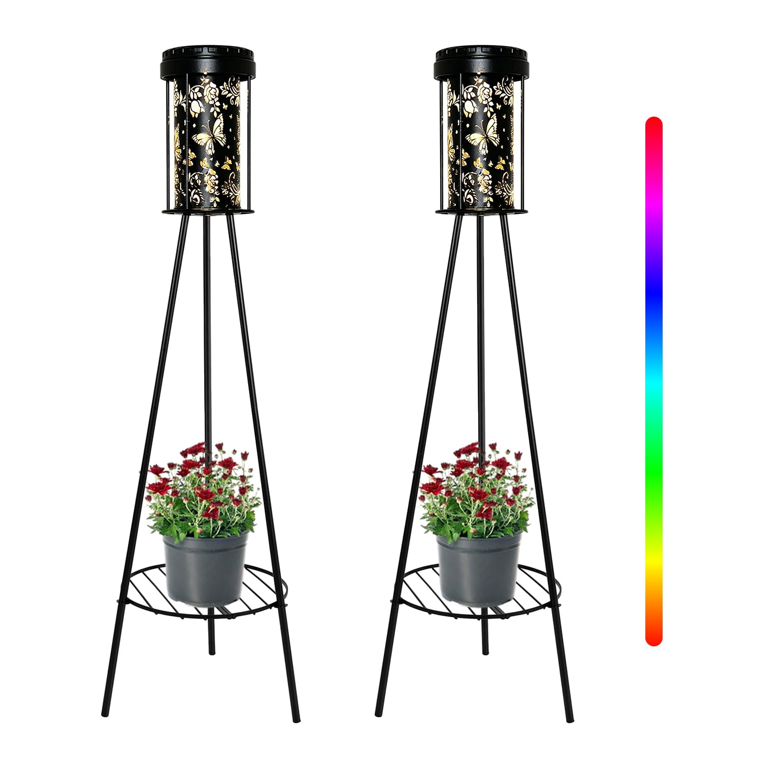 SendaLife Solar Floor Lamps Outdoor RGB Butterfly Projection Metal Cordless Floor Lamp with Plant Stand,42.48 Inch Waterproof De