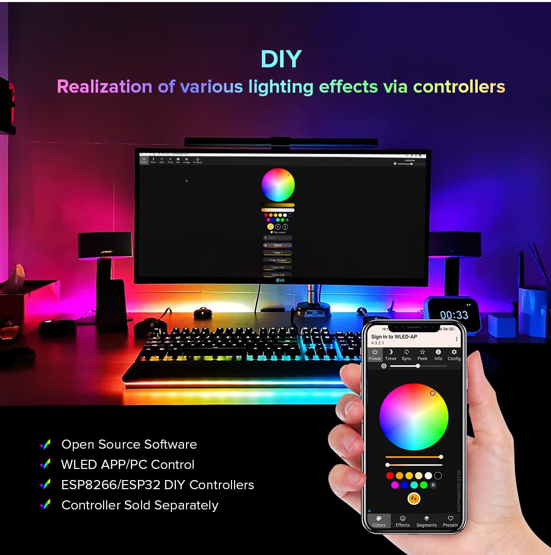 Btf-Lighting Sk6812(Similar Ws2812B) Rgbw Rgb+Warm White(3000K) Individually Addressable Dc12V 16.4Ft 60Led/Pixels/M 4 Colors In 1 Light Dream Color Led Strip Ip65 White Pcb(No Adapter Or Controller)