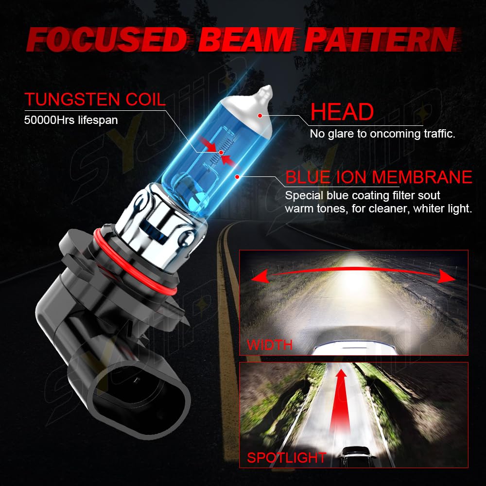 SYJIIP Halogen Headlight Bulbs 9005 H11, 6000K White, 300% Brightness, Plug n Play, 4-Pack for Ford Edge 2007-