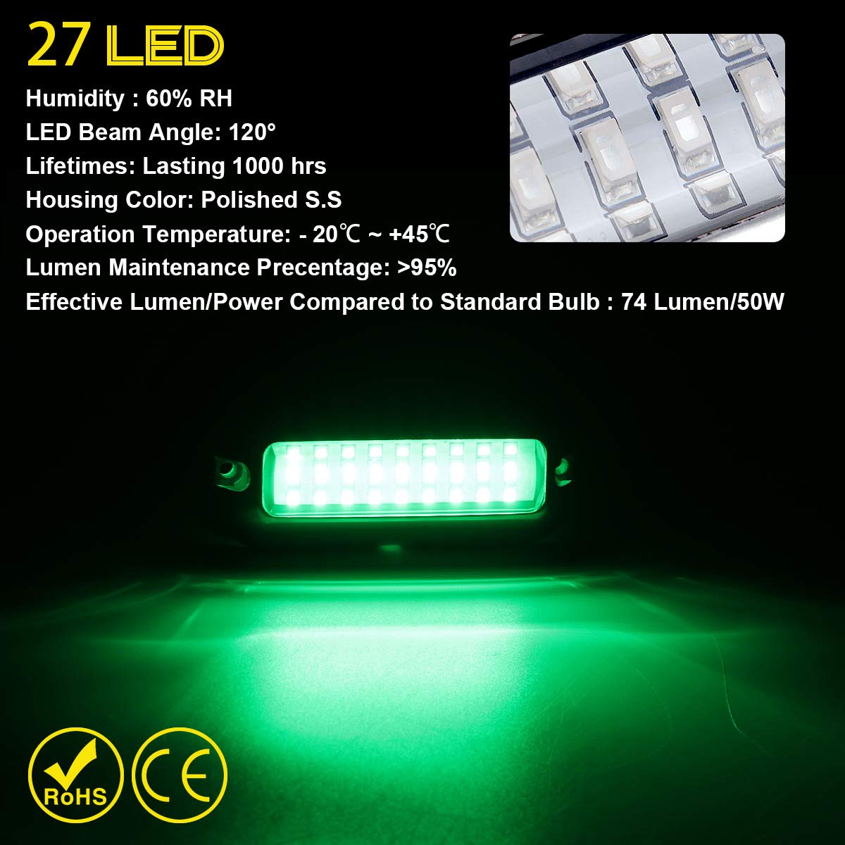 Kawell 27 LED LED Underwater Boat Yacht Lights Waterproof IP68 SUS316 Stainless Steel Pontoon Marine Transom Lights for Swiming