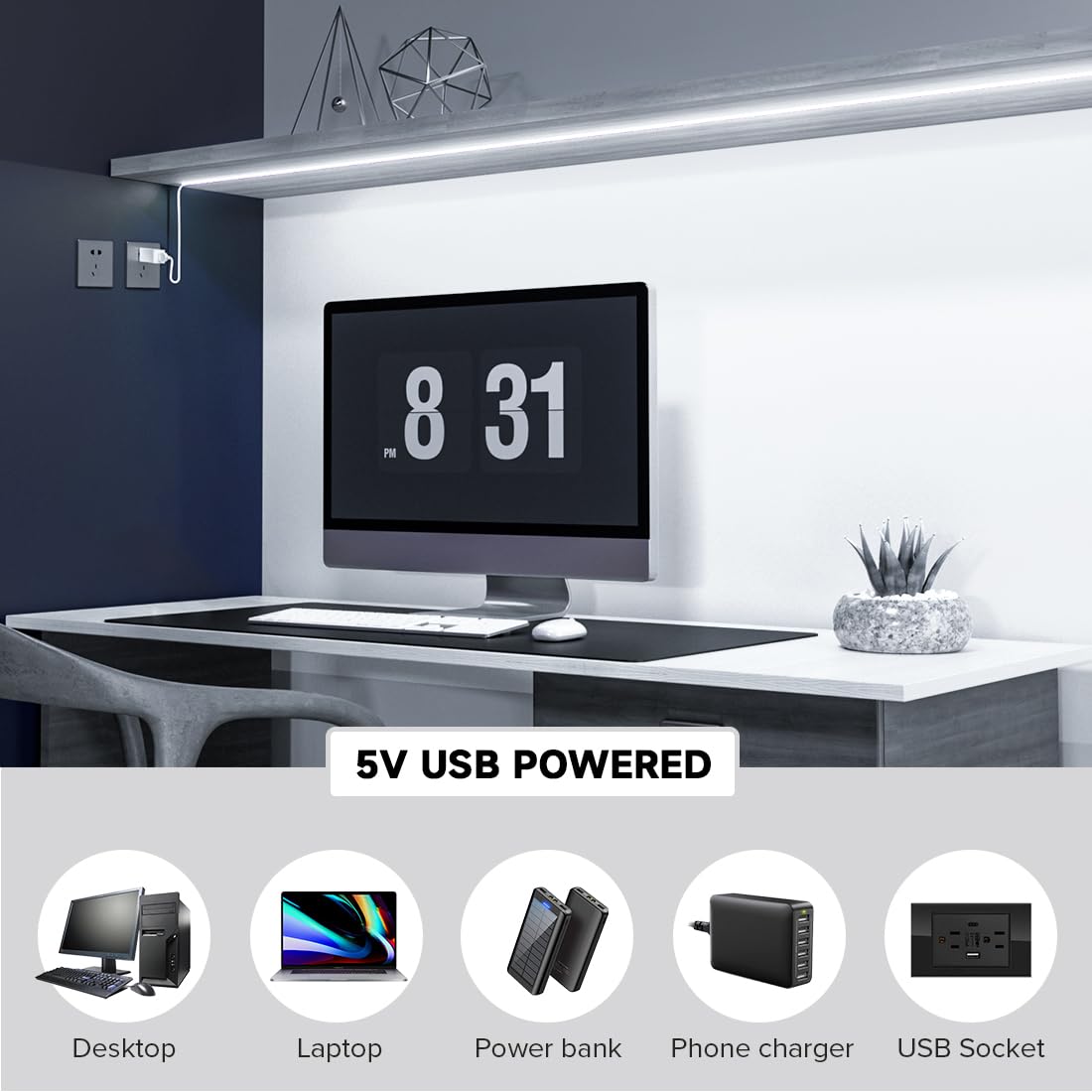 Btf-Lighting Fcob Usb Powered Cool White 6000K Cob Led Strip Lights 3.28Ft 320Leds 5V 8Mm Width 90+ High Cri Ultra Bright Flexible Light For 3D Printer Tv Backlight Display Cabinet Pc Diy Decor