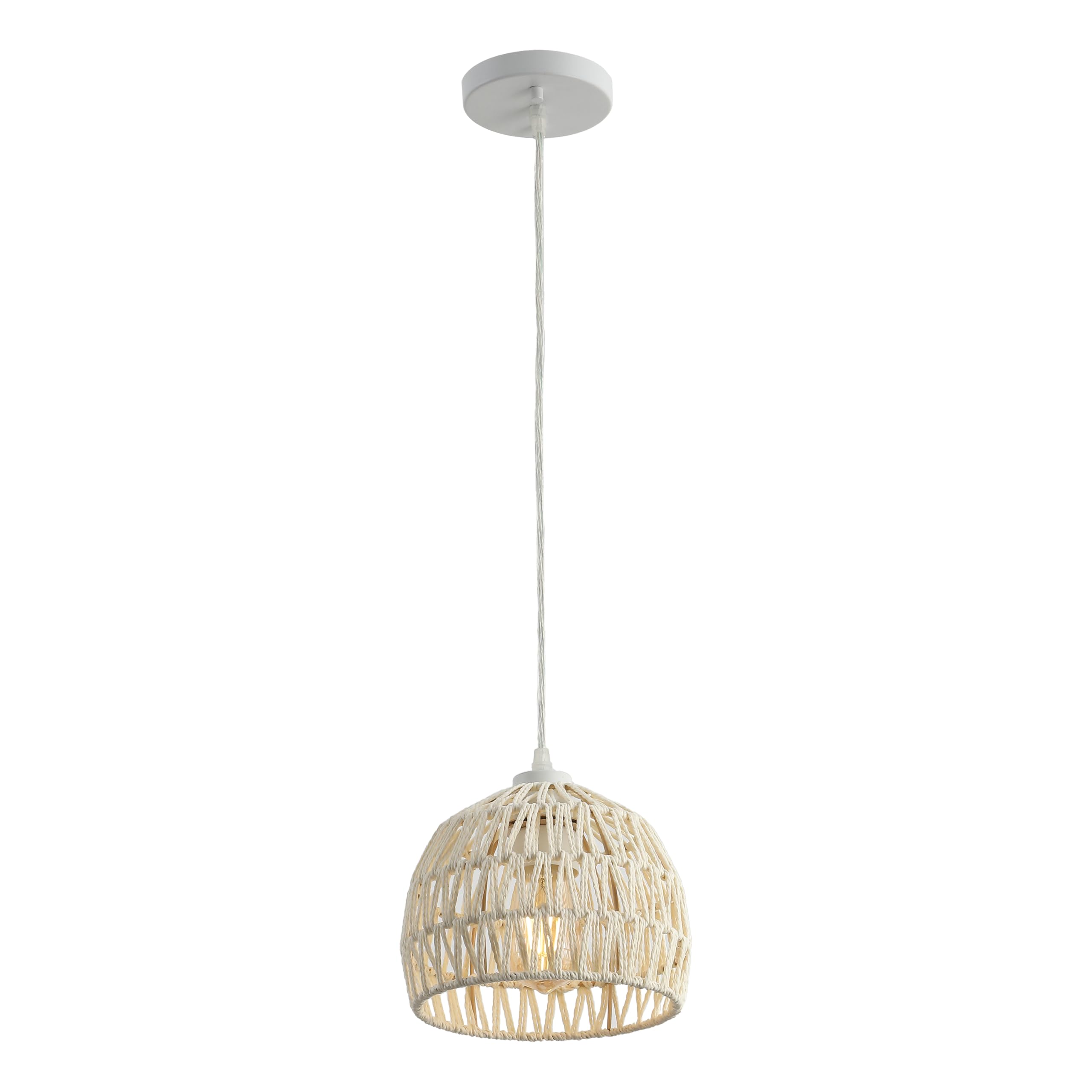 Jonathan Y Jyl6512C Campana 8.25 1-Light Bohemian Modern Woven Rope/Iron Led Pendant Farmhouse, Coastal, Transitional, Kitchen,