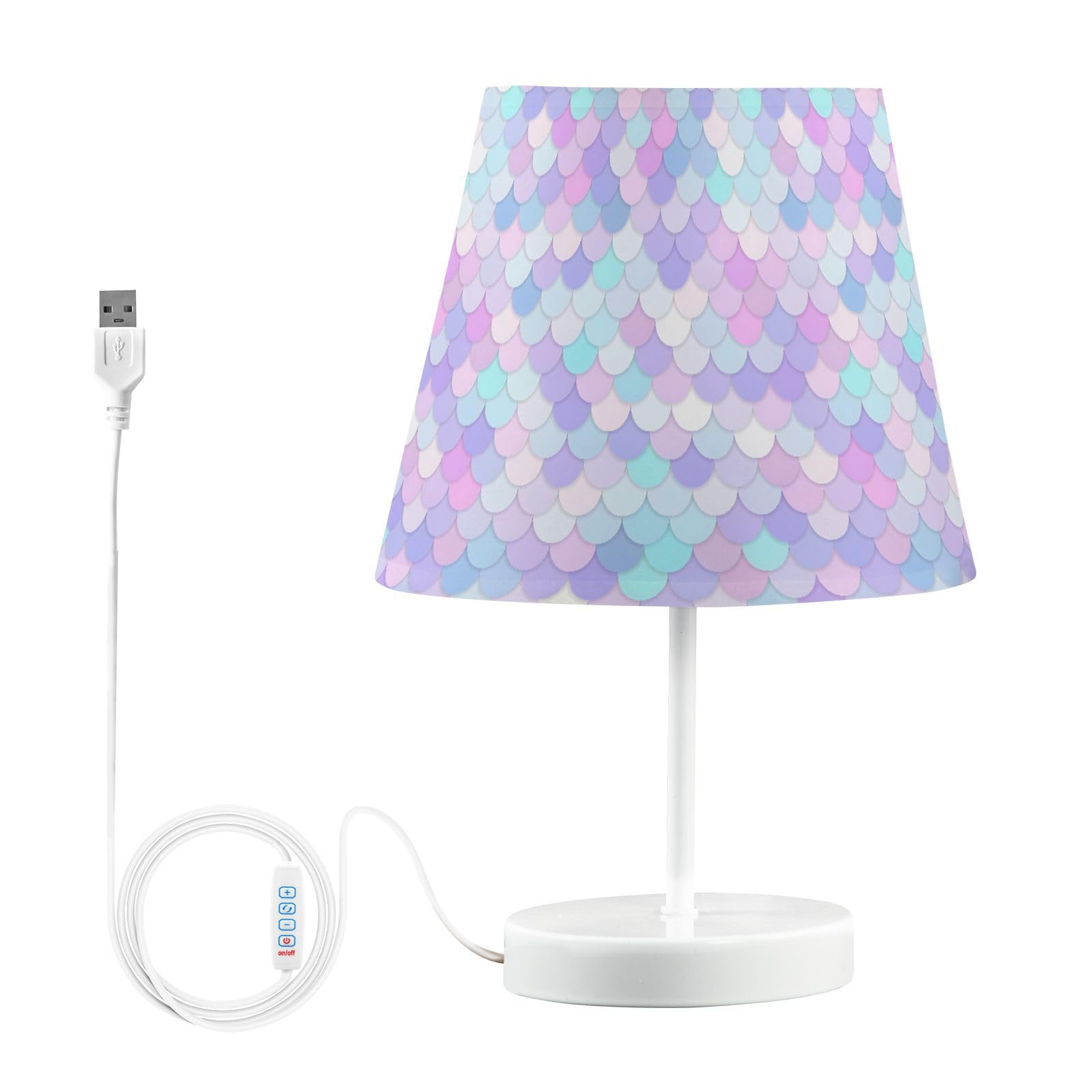 ALAZA Rainbow Scales Mermaid Decor Bedside Table Lamp with USB Port 3 Color Temperatures LED Desk Lamp for Bedroom Office S