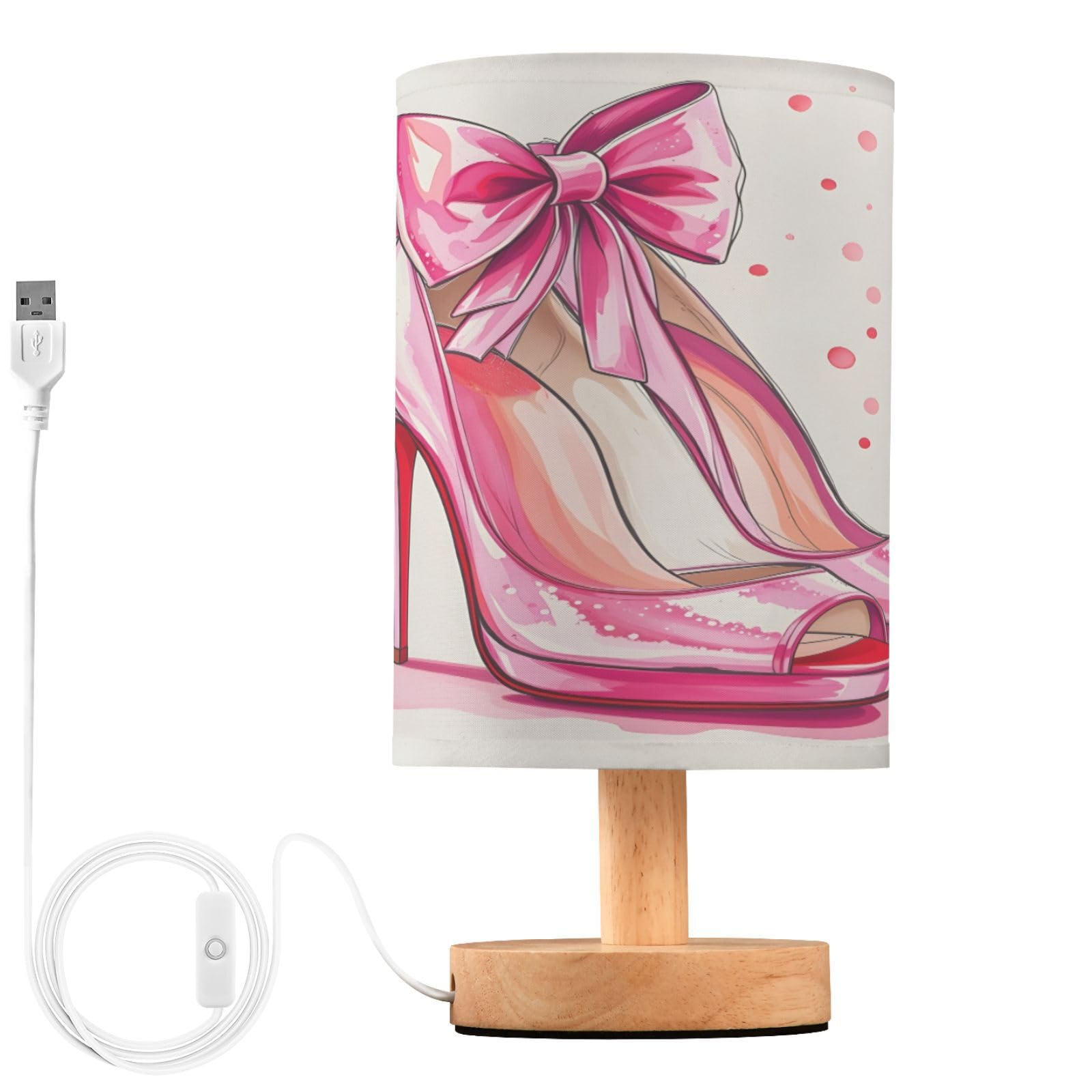 ALAZA High Heels Shoes Bow Decor Bedside Table Lamp with USB Port for Bedroom Nightstand Office Desk LED Bulb Included