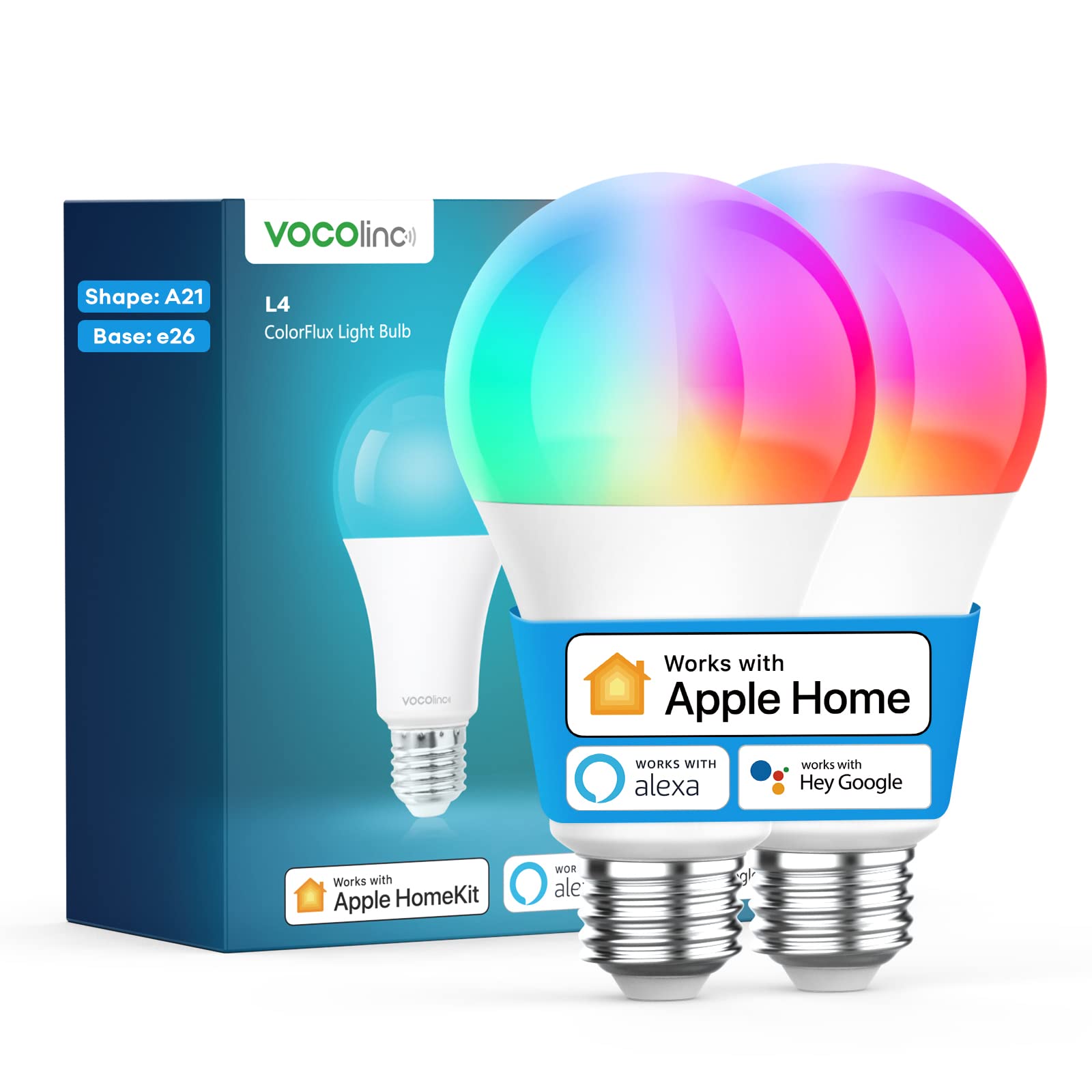 VOCOlinc Smart Light Bulb, WiFi LED, Full Color Changing, 850 Lumens, Dimmable, 2200K-7000K, A21, 9.