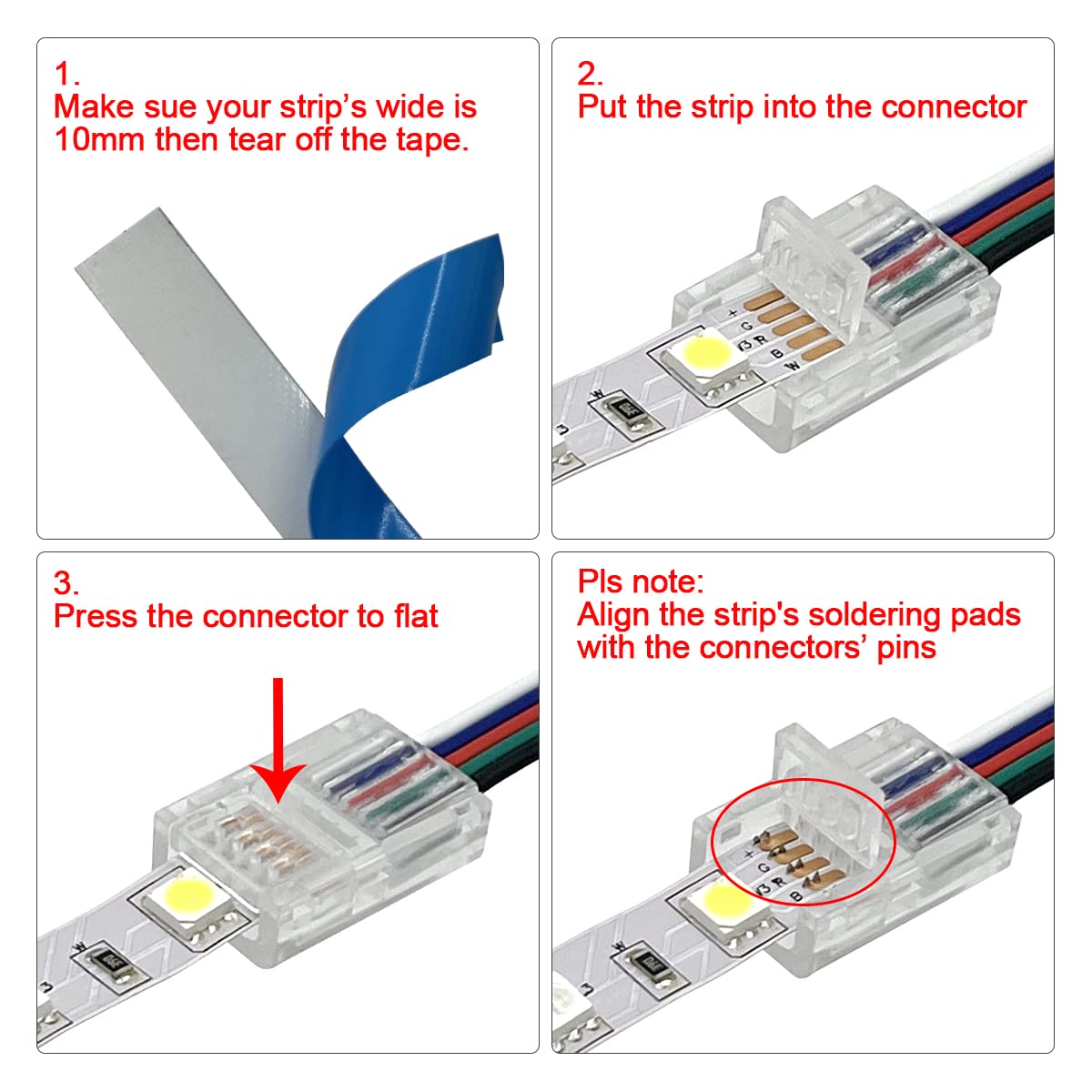 Hamrvl 10Mm Cob Led Strip Light Connectors 5 Pin 12 Pack, Strip To Wire Solderless Transparent Track Lighting Kit Adapter Connec