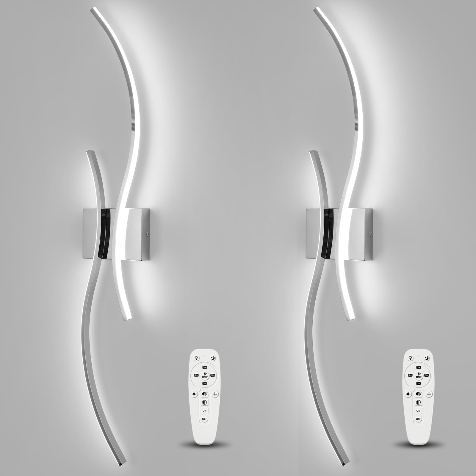 Caneoe Modern Wall Sconce Set Of Two With Remote Control, Dimmable Indoor Led Wall Sconce Lighting Set Of 2, 39 Inch Wall Light