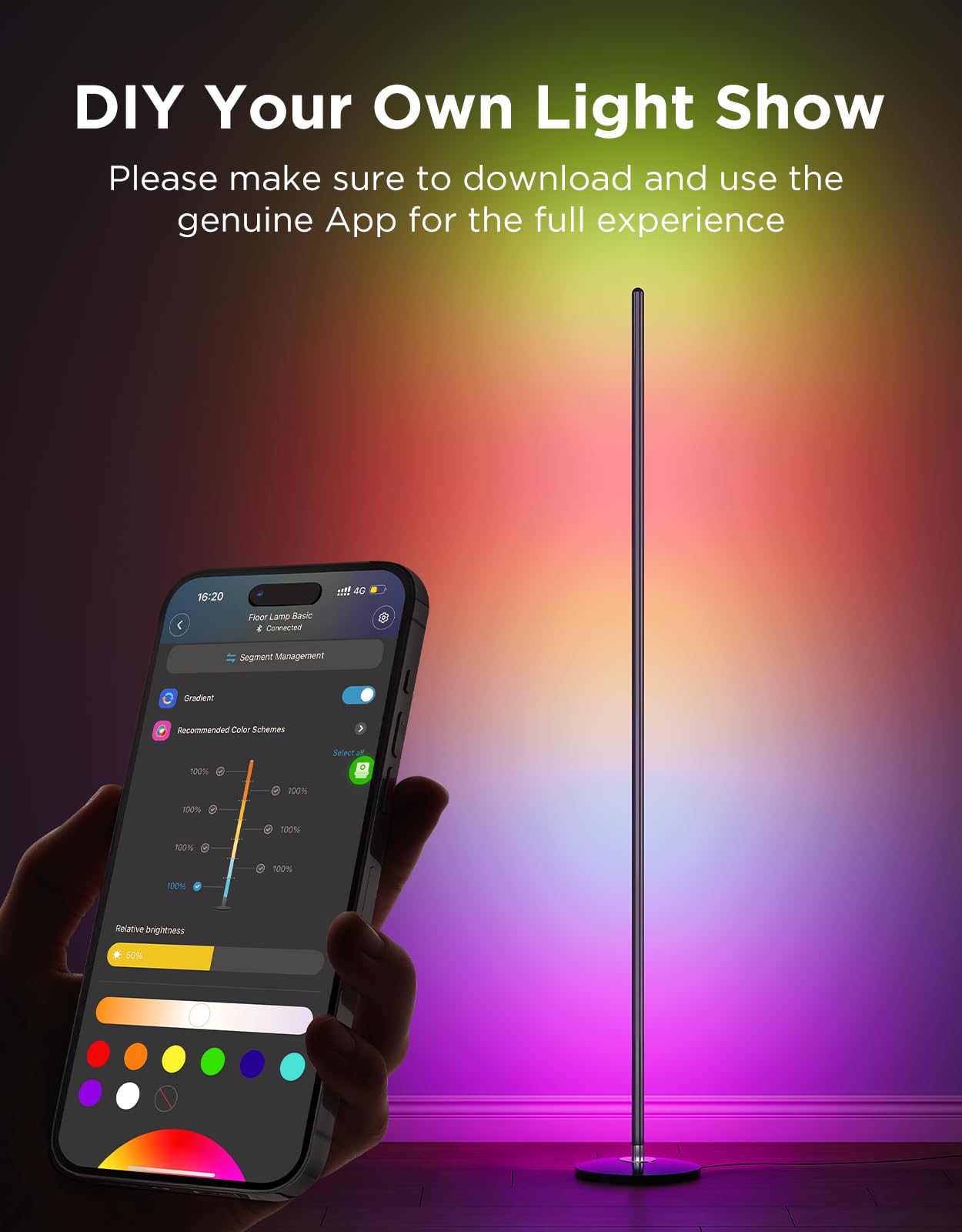 Govee RGBIC Floor Lamp - Smart LED Corner Lamp with Music Sync, 16M Colors, Black, Model H6076
