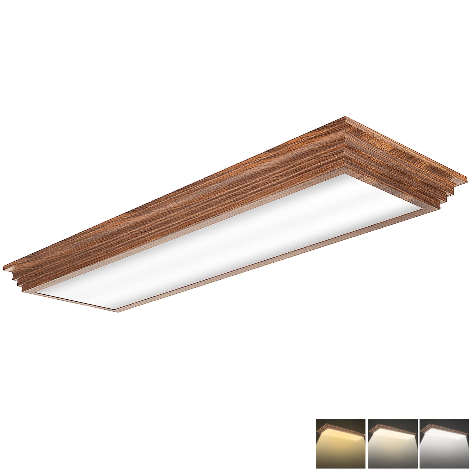 Faithsail 2Ft Led Light Fixture With 3000K/4000K/5000K Cct Selectable Dimmable 2 Foot Led Linear With Wooden Look 30W 3300Lm Flu