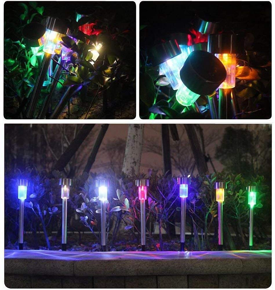 EpicGadget Solar Path Lights - Color Changing, Stainless Steel, 5 Pieces, Multicolor, Outdoor Garden Decoration
