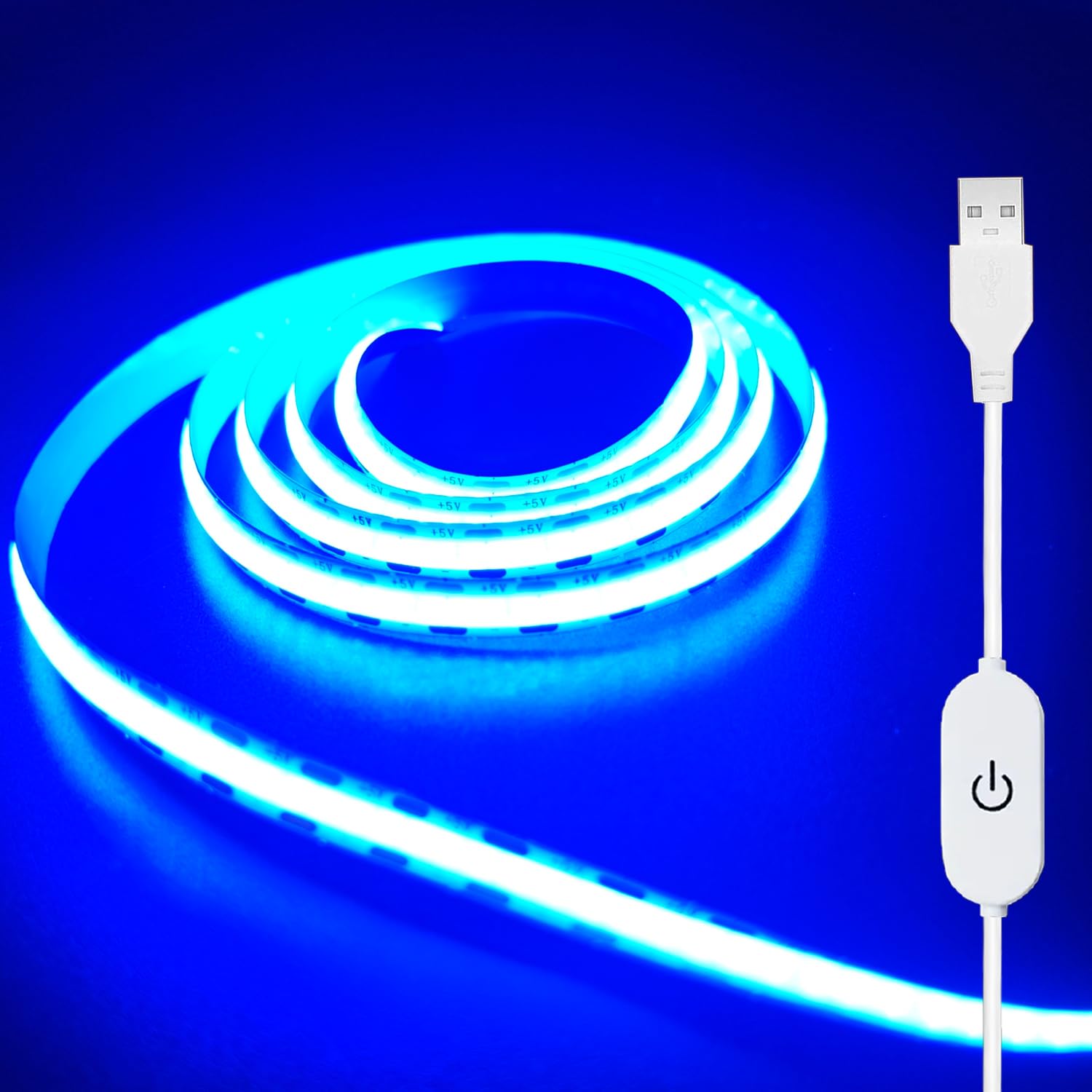 ZSLAIFU 5V USB LED Light Band  COB LED Band Lights  Ice Blue 5V LED Lights  Small LED Band Light  TV Lights for TV Under Cabinet Kitchen Living Room Shelving or Displays (Ice Blue  3.28ft)