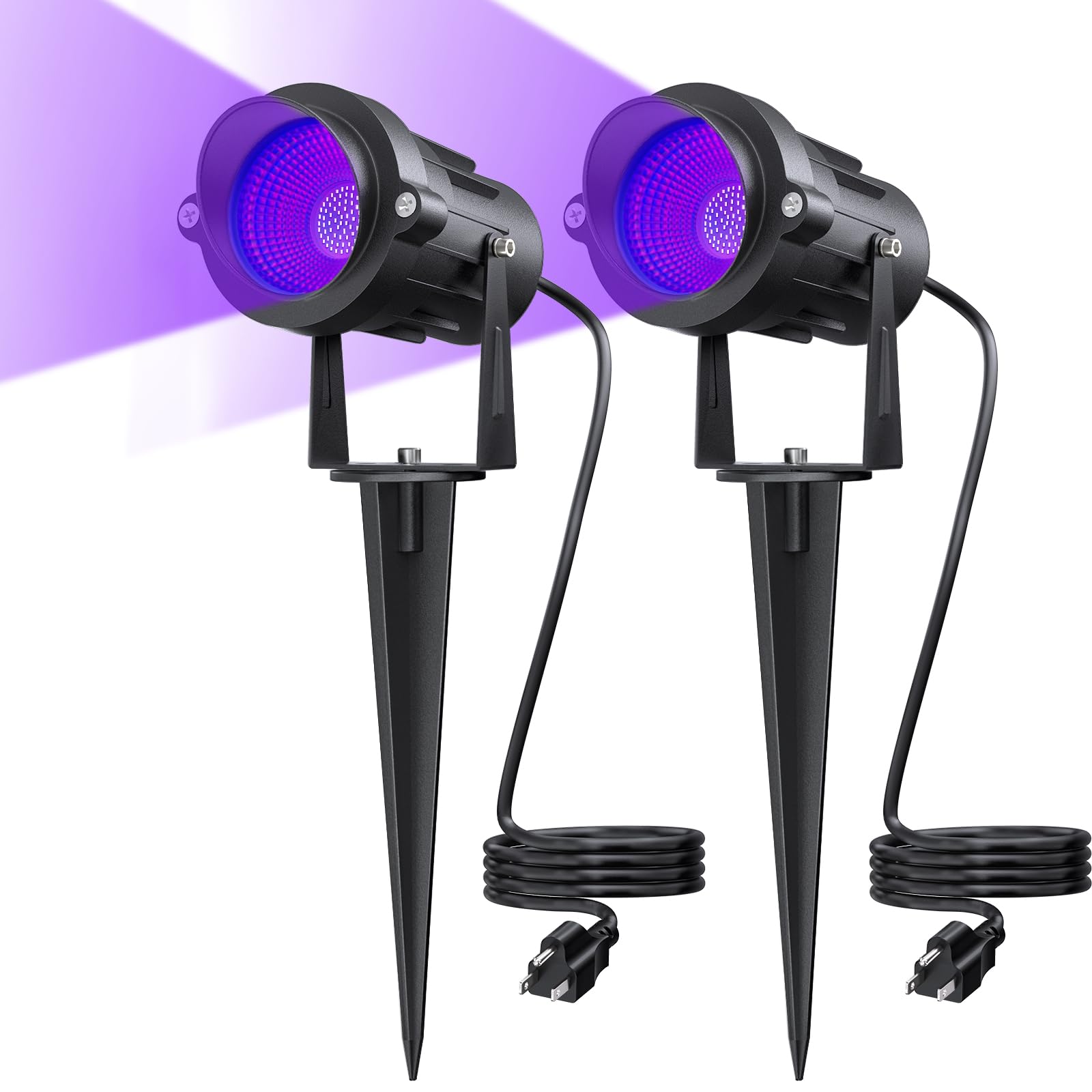 Onforu 18W Black Light Spotlight, IP65 Waterproof, 385-400nm UV, Outdoor Stage Lighting, Black, Model A18UV (2 Pack)
