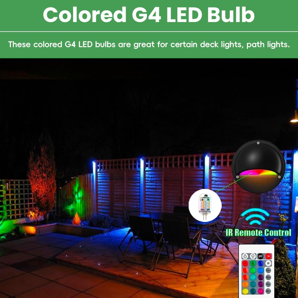 Makergroup RGB T3 G4 LED Bulbs, 12V Color Changing, Warm White + 15 Colors, Remote Control, Clear Glass for Outdoor Lighting