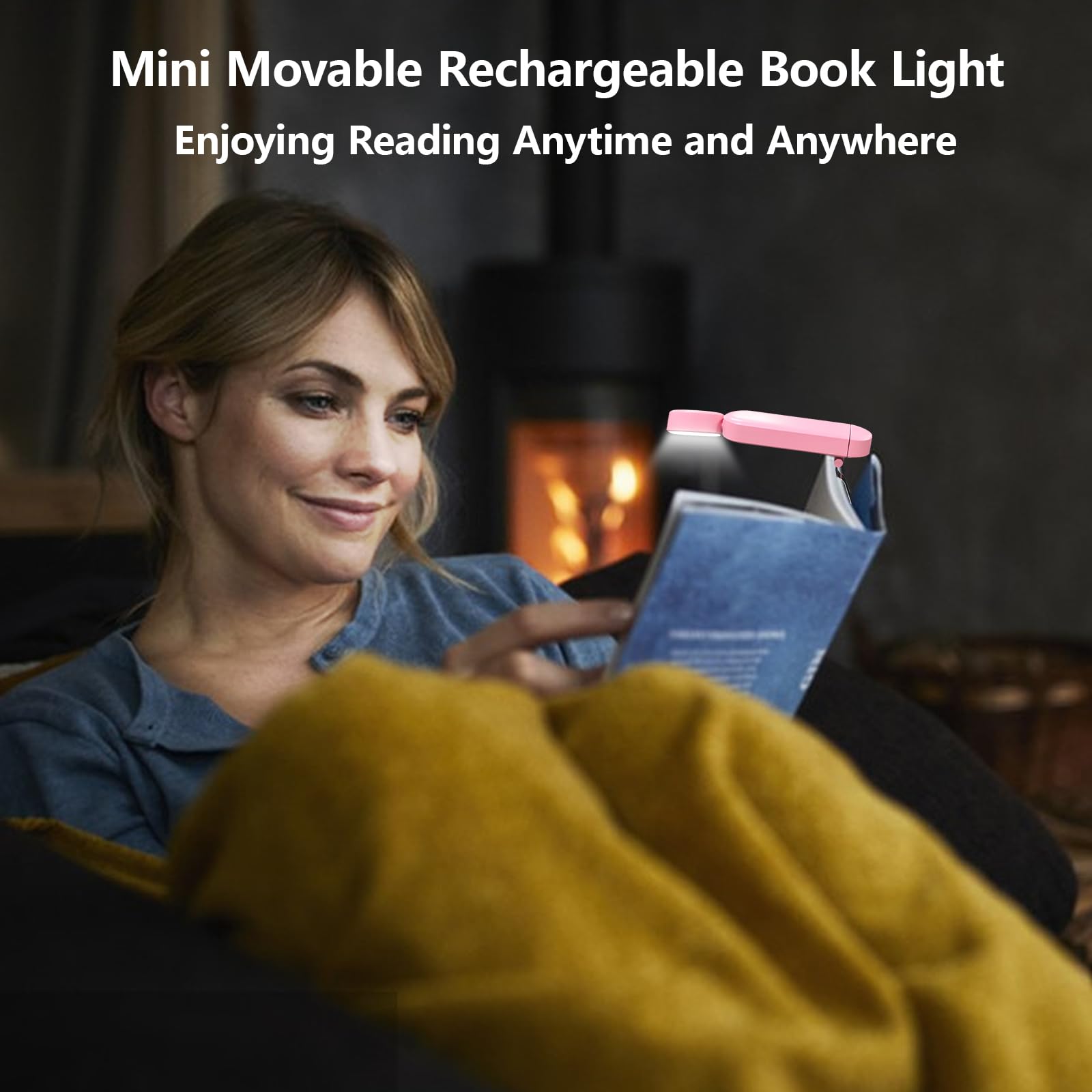Vavofo Usb Rechargeable Book Light, Blue Light Blocking, Amber Light Clip On Bookmark Shaped Reading Light, Eye Care 6 Leds Book Light For Bookworms Reading In Bed (Pink)