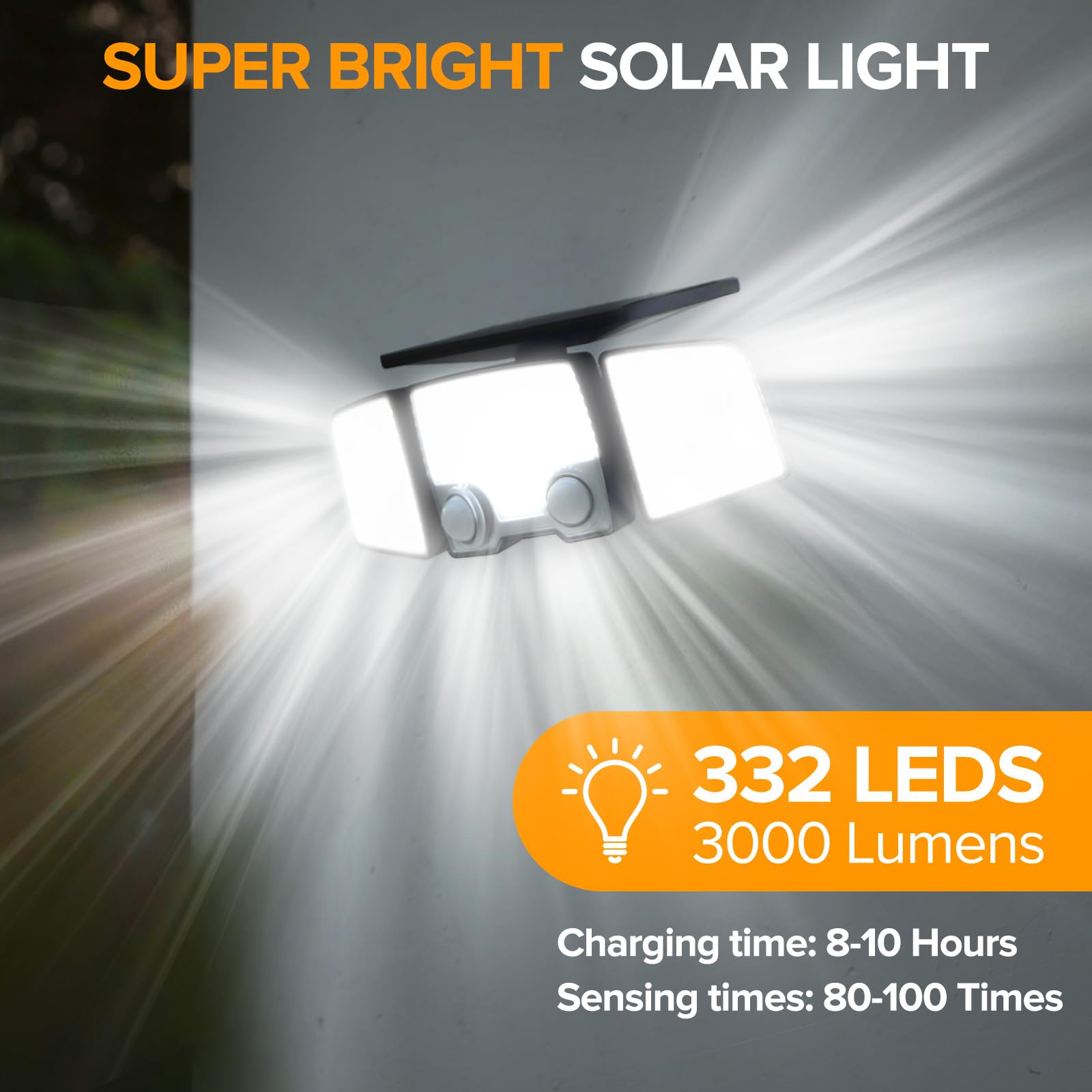 Ume Solar Outdoor Lights 332 Led 7000K, Super Bright Motion Sensor Outdoor Lights With 2 Sensors, Ip65 Waterproof 270 Wide Angle
