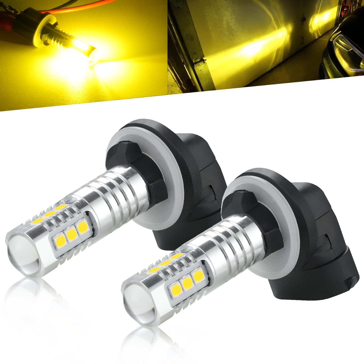 KISLED 881 LED Fog Light Bulb, Extremely Bright Projector DRL with High Power 3030 Chips, Gold Yellow