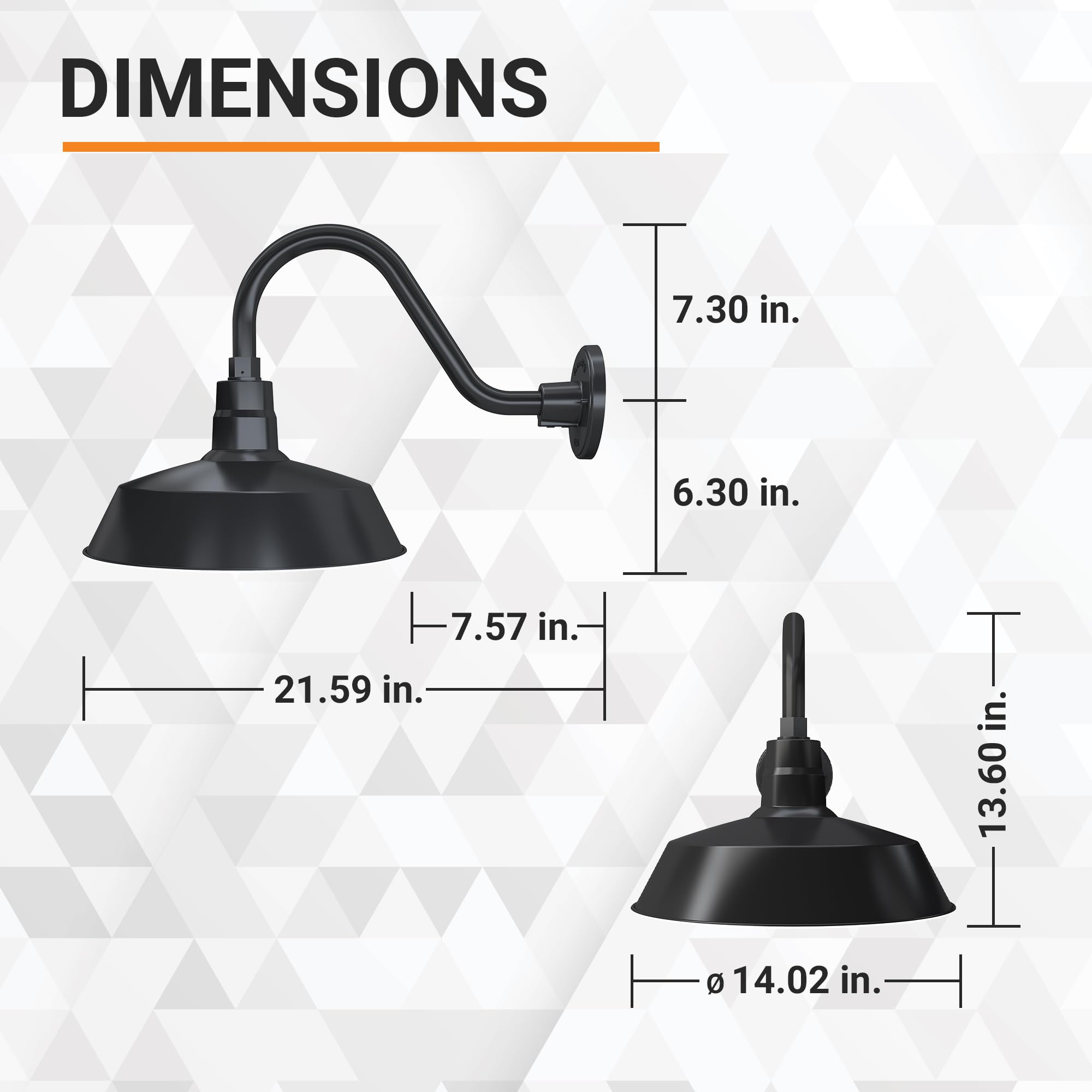 HTM LIGHTING SOLUTIONS Gooseneck Barn Light Fixture 14in Satin Black 14.5in Extension Arm UL Listed A19 LED Bulb Model SBL14-BK-SGN15