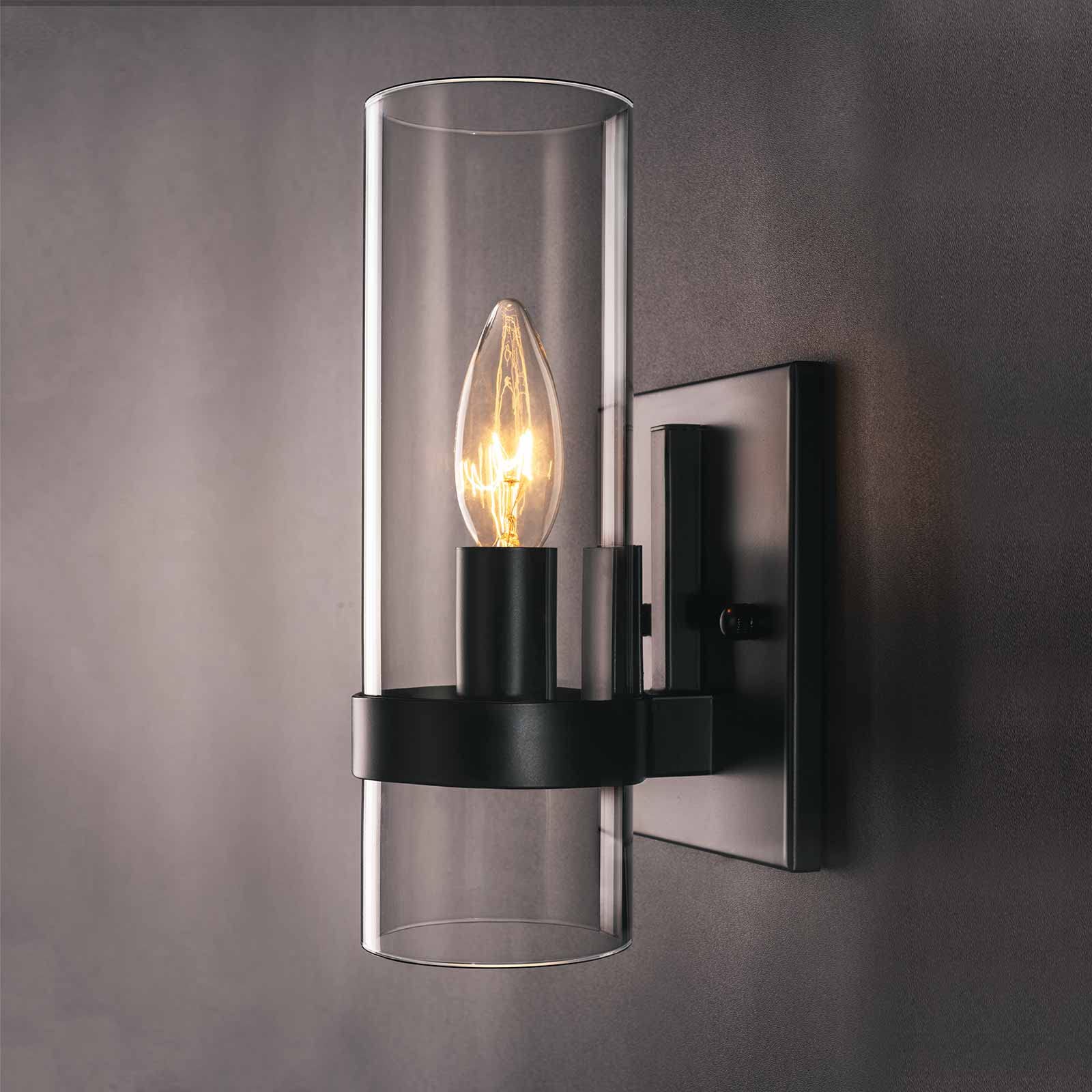 EE Eleven Master Wall Light Sconce 1-Light, Black Iron Base, Clear Glass Shade, Model c9b852f7-5d34-4e1c-acad-14ab11