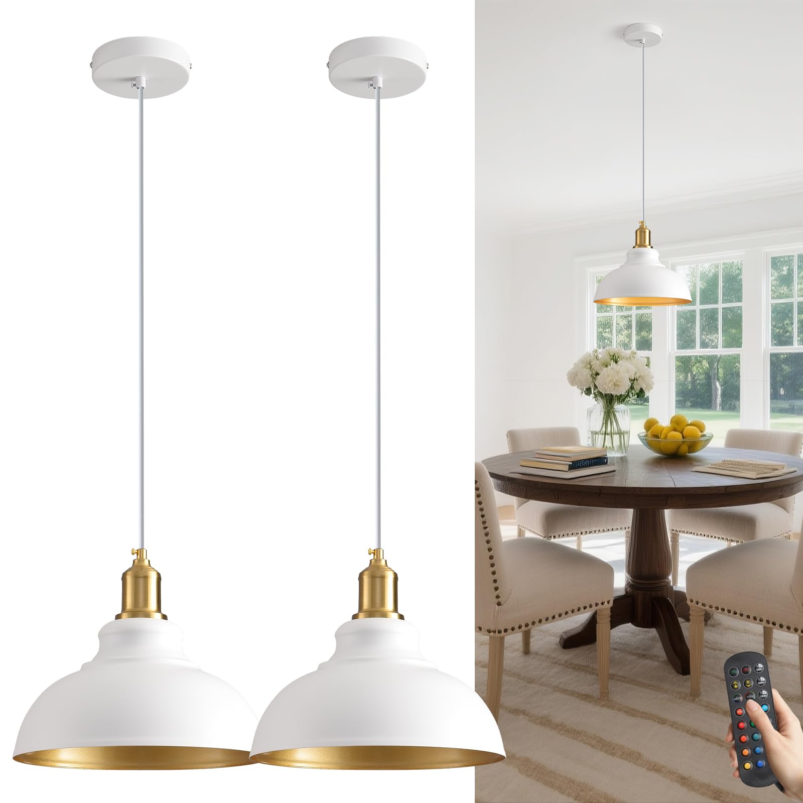 2 Pack Battery Operated Pendant Lights, Rechargeable Pendant Light with Remote, Pendant Light Fixtures for Kitchen island, Moder