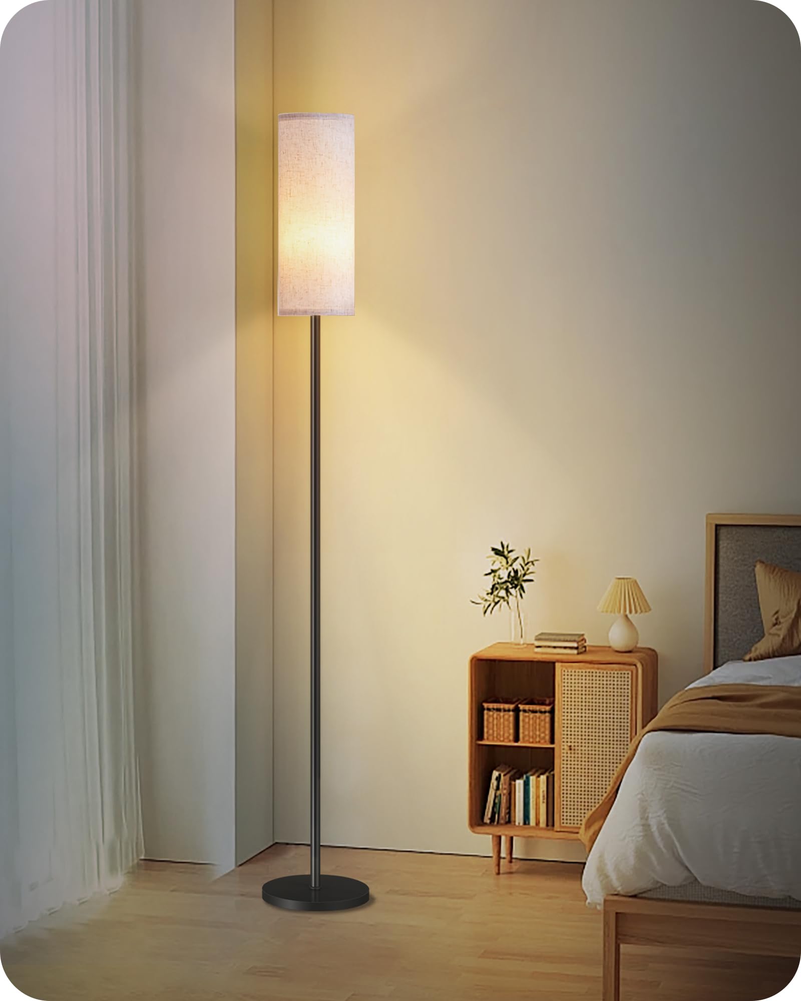 Goebleson Dimmable Floor Lamp With Remote, 66'' Tall Linen Shade, 10W Led For Living Room, Black