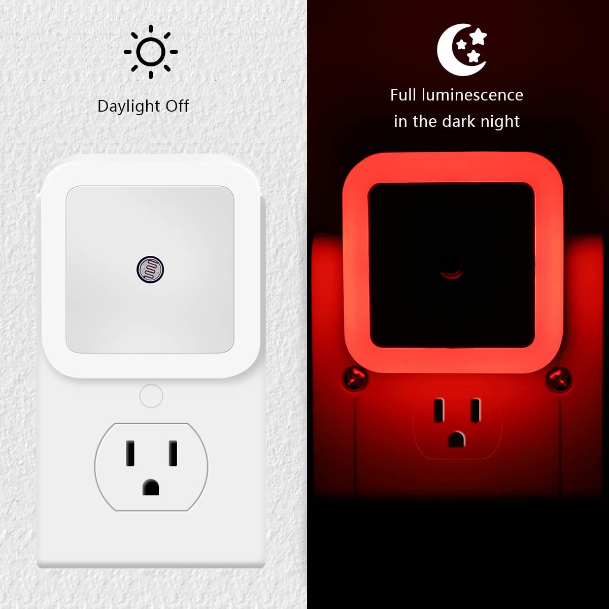 KINUR LED Night Lights 6 Pack with Dusk to Dawn Sensors, Red, Plug-in for Kids Room, Bathroom, Nursery, Hallway, Model GB603