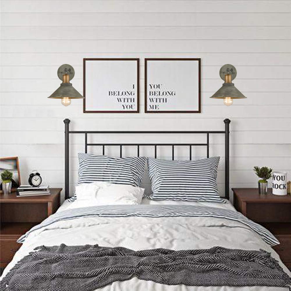 JEENKAE Vintage Wall Sconces Set of 2, Hardwired/Plug-in, Dark Charcoal Gray, Metal, Model T8856BU-C-LM-2