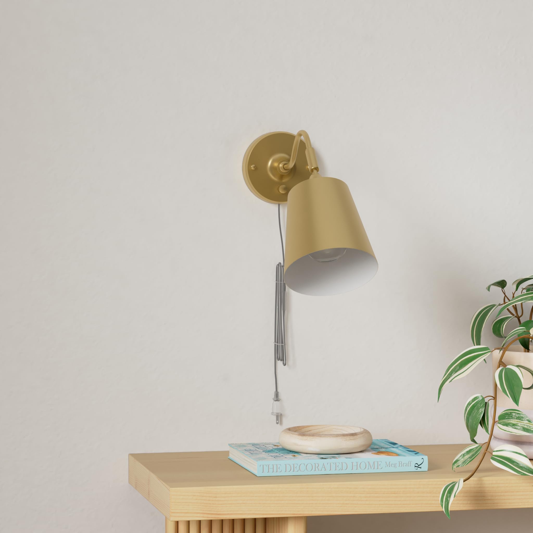 TRLIFE Wall Sconce Plug in, Dimmable Wall Sconces Adjustable Gold Wall Lights with Plug in Cord and Dimmer On/Off Knob Switch, W
