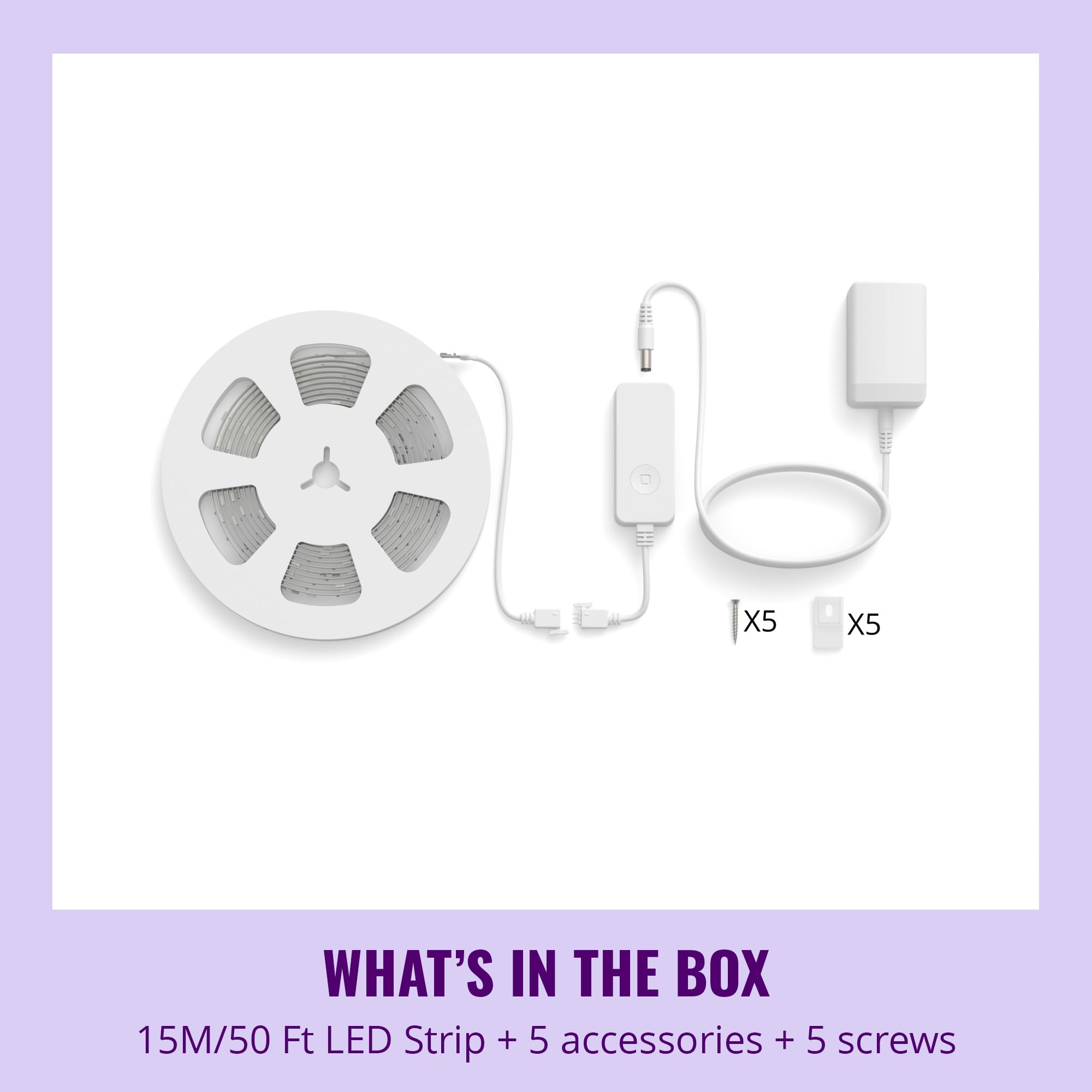 WiZ RGB LED Light Strip, 50 ft, 16 Million Colors, Voice/App Control, Model 605543, Plastic