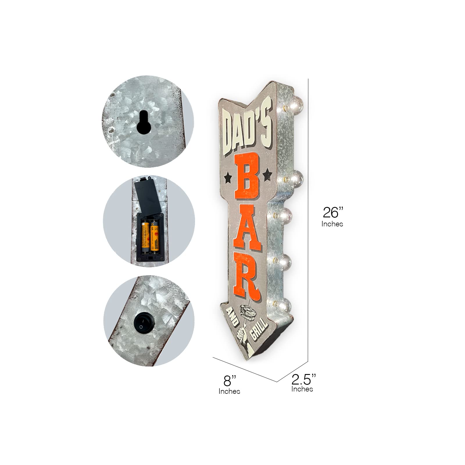 American Vintage Sign Co. Dads Bar Double-Sided Marquee Sign Metal LED Bulbs 26 x 3 x 8 inches Vintage Print