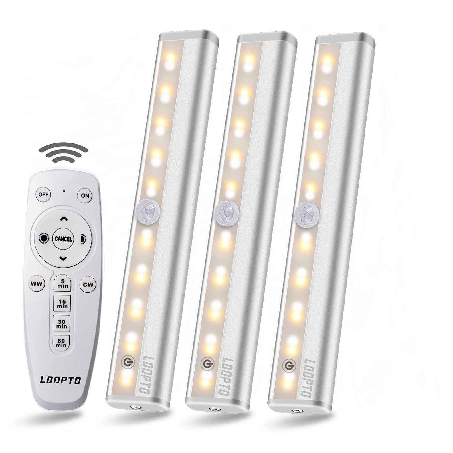 LDOPTO Wireless LED Under Cabinet Lights, Remote/Touch Control, Warm White, 3 Pack, Model LD-8117