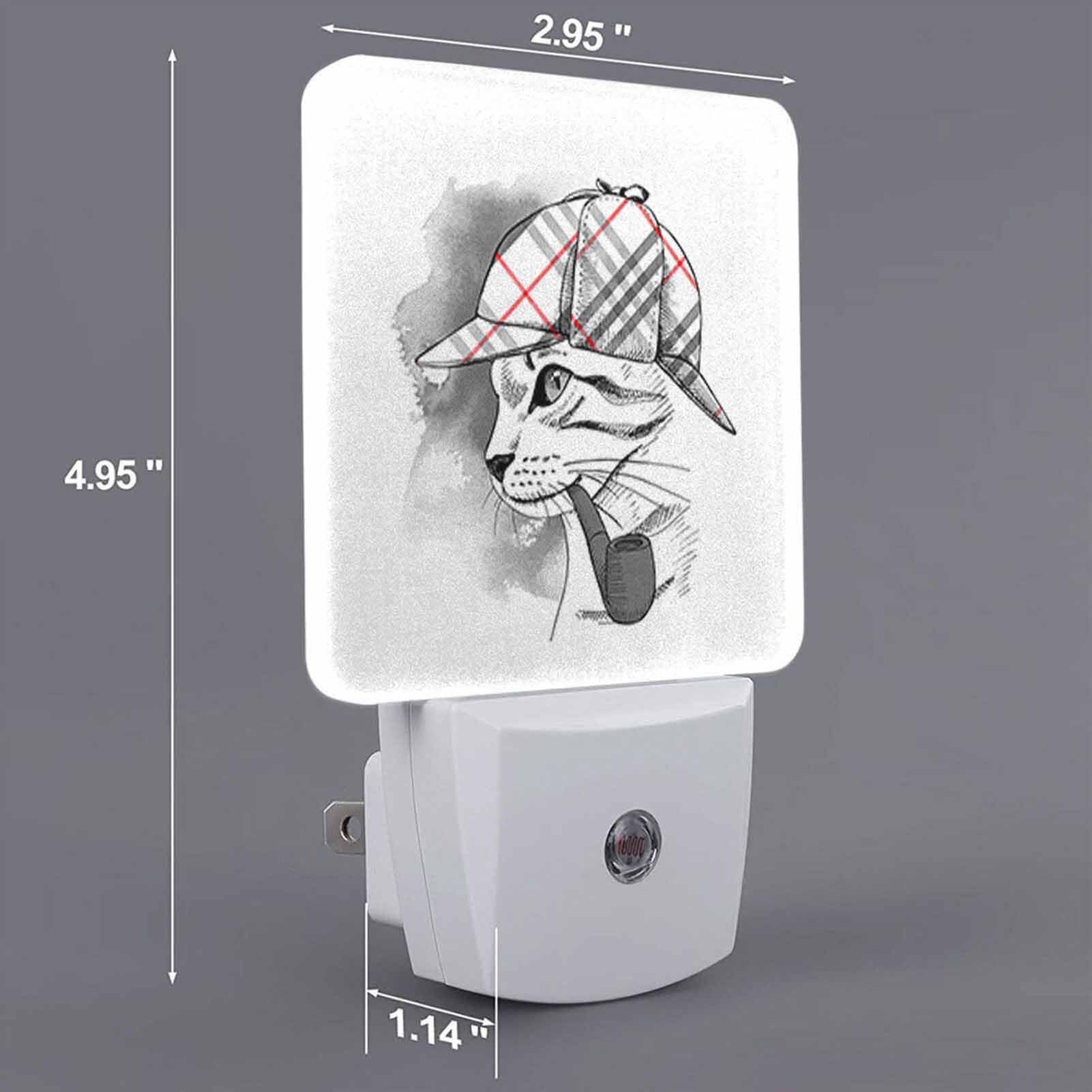 Chrobak LED Night Light with Dusk to Dawn Sensor, Cat Checkered Deerstalker, Energy Efficient, Model WML-Night-Light-231023-133