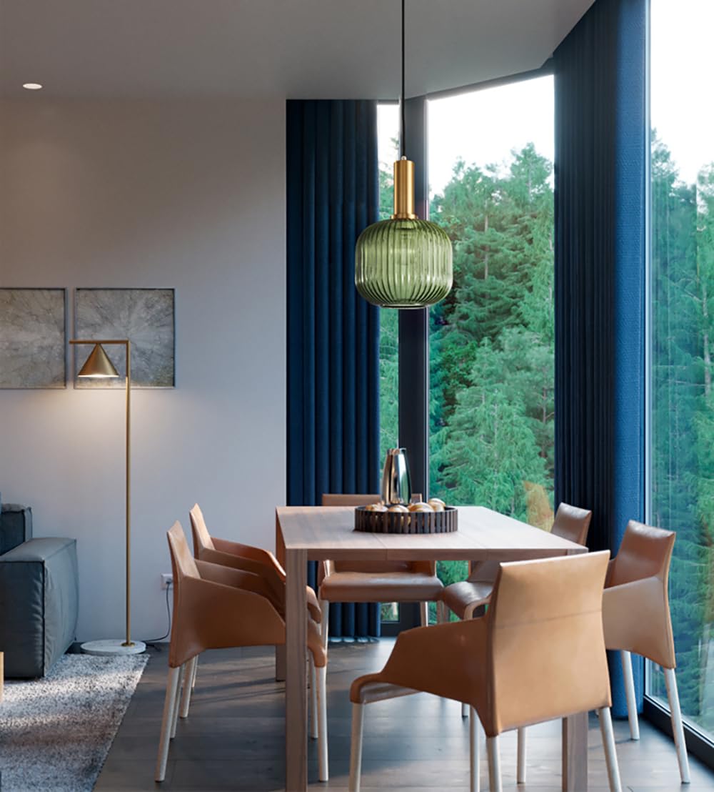 Pobllem Mid Century Modern Pendant Light 1-Light Gold Chandelier Ceiling Light Fixtures With Classic Striped Lantern Design, Plu