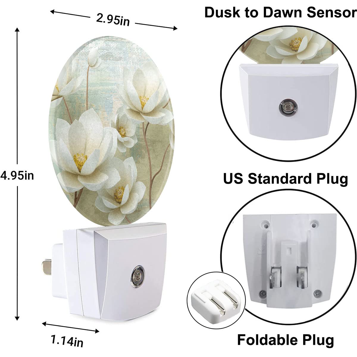 Uanvaha Mothers Day Flower Nightlight White Blooming Floral Art Print Night Lights Plug Into Wall Dusk To Dawn Sensor Round Nigh