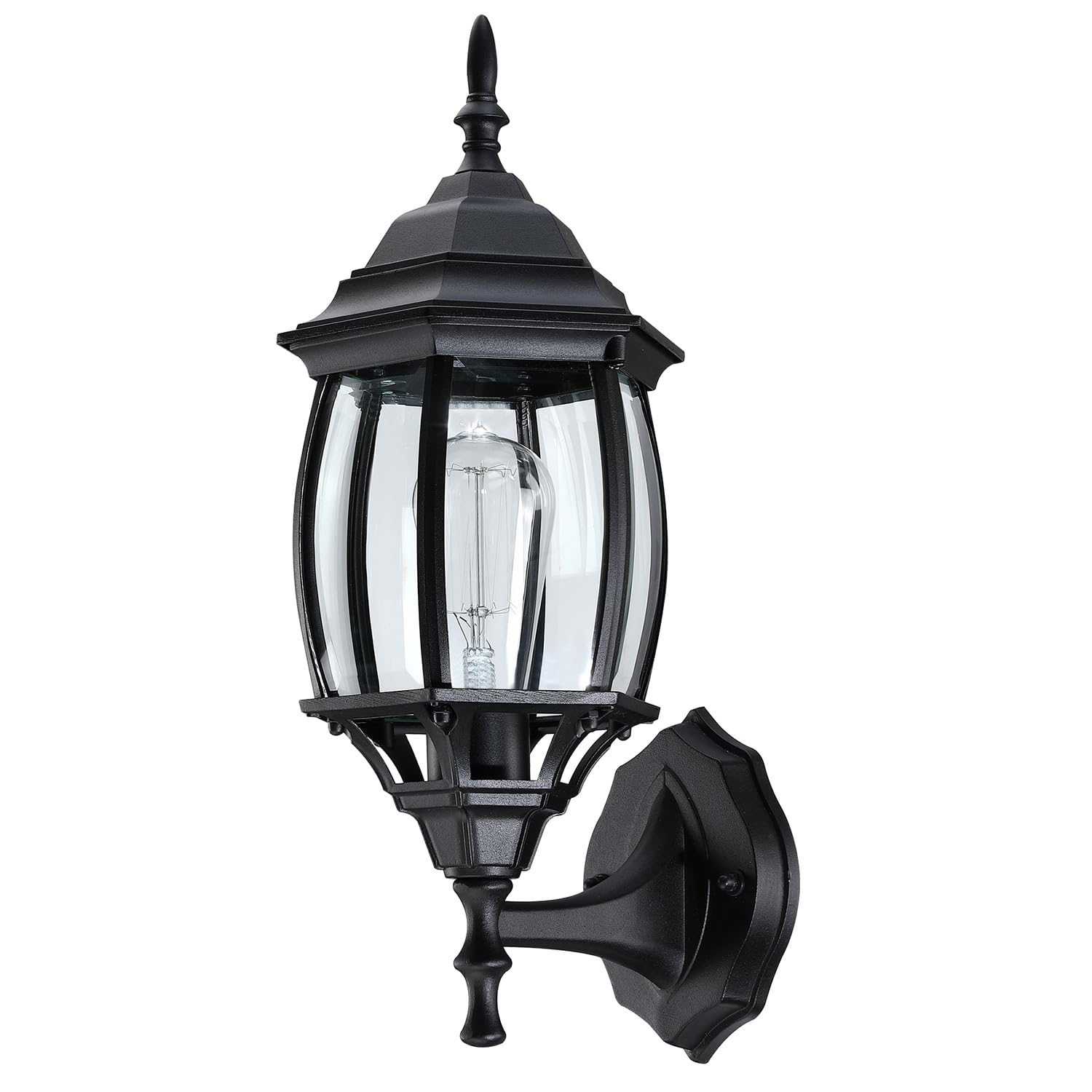 Faymart Lighting 2 Pack Black Outdoor Wall Lights, 16.8" Metal Lantern Sconce for Garage, Porch & Balcony, E26 Base