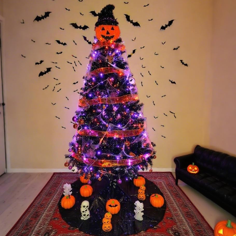 Yeguo 66Ft 200 Led Orange And Purple Halloween Lights Outdoor Waterproof  Green Wire Christmas String Lights Indoor  8 Modes Twinkle Tree Lights Plug In With Timer Memory