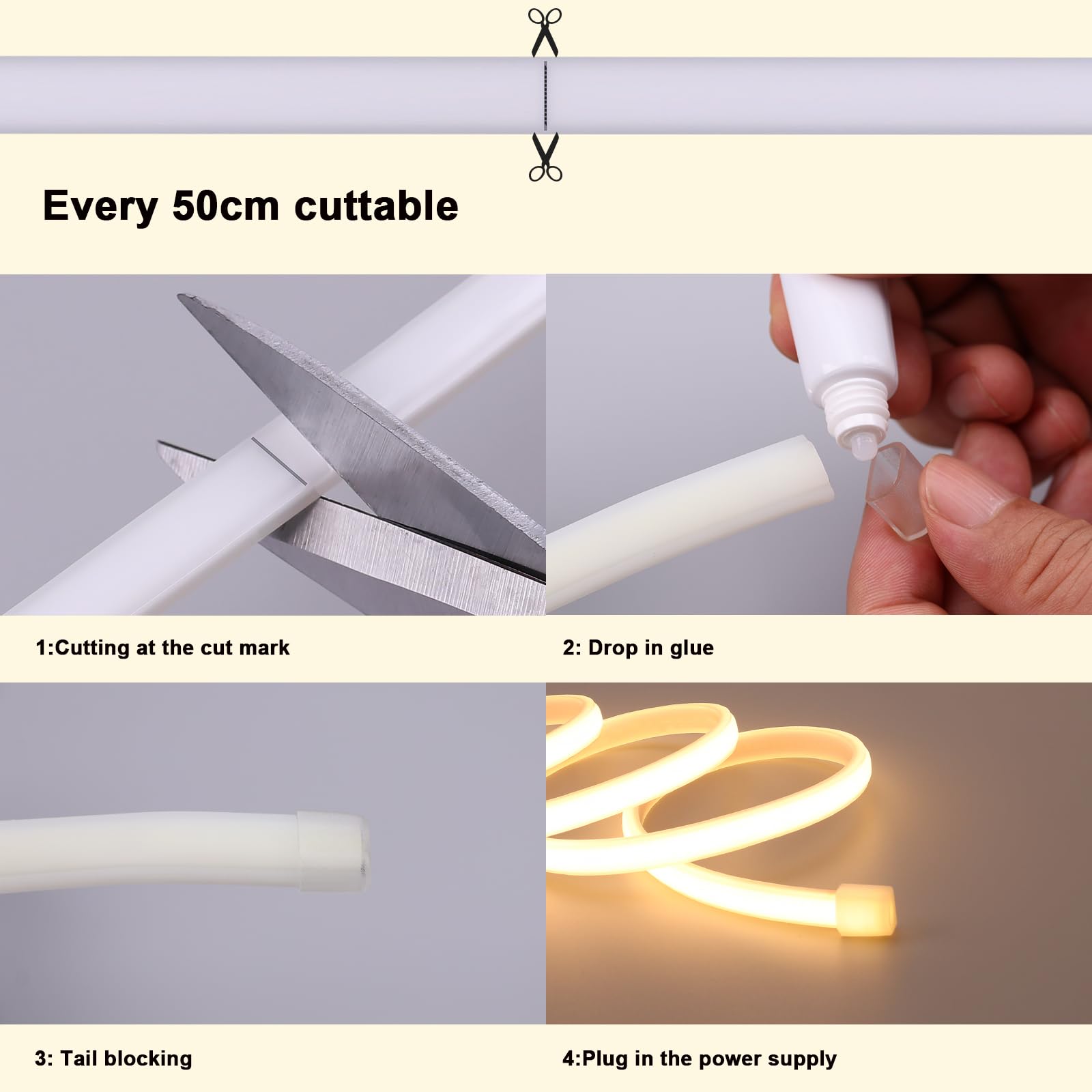 Benlun Ac 110V Cob Led Strip Light Outdoor Waterproof 65.6Ft, 4000K Natural White Super Bright 200W Cri 90+ Led Rope Lights, Ip65 Flexible Cuttable, For Bedroom Garden Commercial House