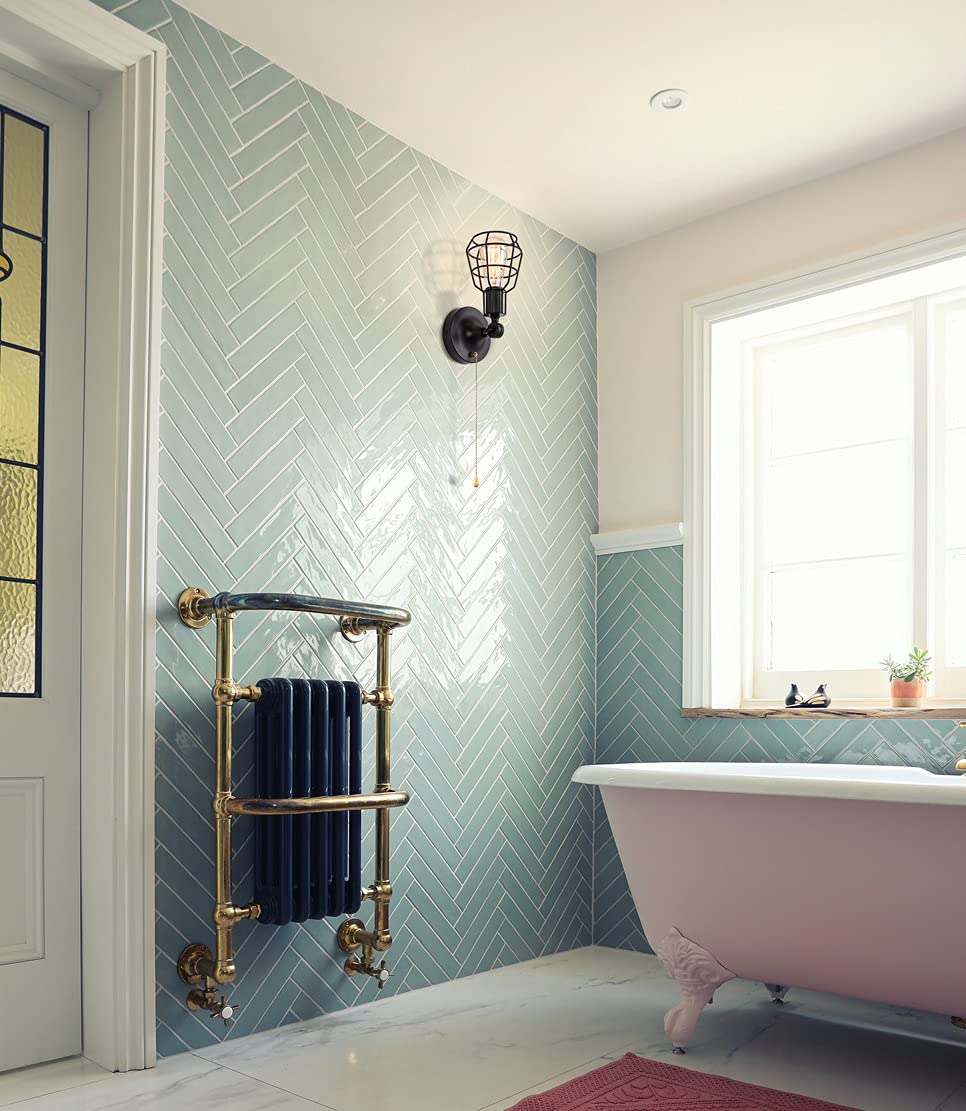 Industrial Farmhouse Close To Ceiling Light With Pull Chain 1 Light Black Semi Flush Mount Ceiling Light Adjustable Metal Cage D