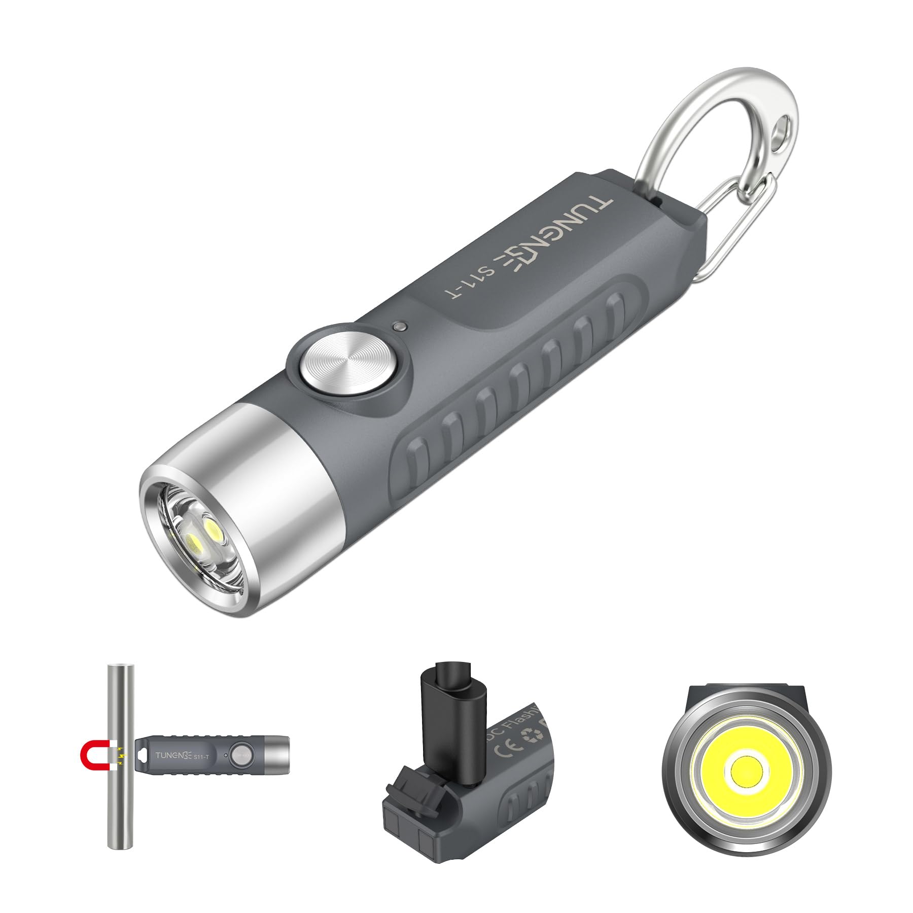 TUNENGE S11-T Rechargeable Keychain Flashlight, 500 High Lumens EDC Mini Flashlight with Magnet, LED Pocket Light Suitable for O