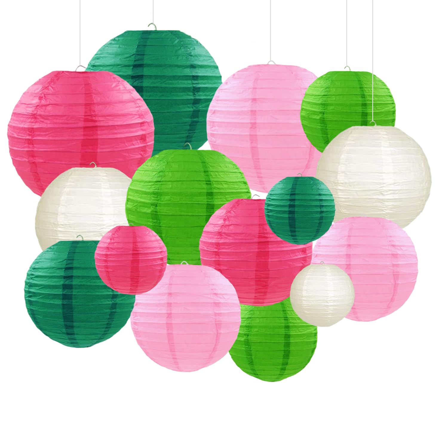 Capesaro Pink Green Paper Lanterns Decorative 15Pcs Party Hanging Decorations For Party Birthday Bachelorette Wedding Birthday B