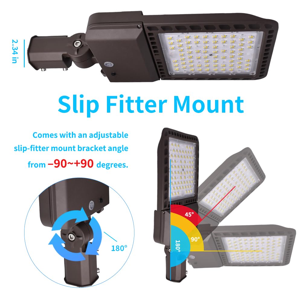 300W Led Parking Lot Light Adjustable Slip Fitter, 39000Lm 5000K Outdoor Lighting With Dusk To Dawn Photocell, Ip65 Waterproof S