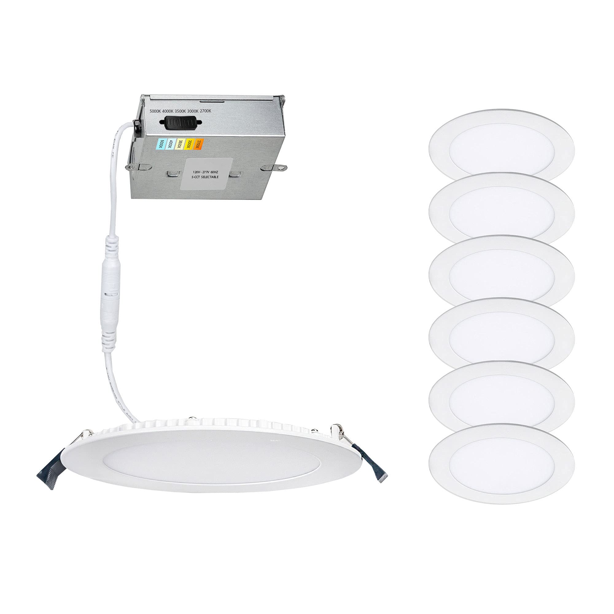 WAC Lighting, Lotos 4in LED Round 5-CCT Selectable 2700K-3000K-3500K-4000K-5000K Recessed Kit in White (Pack of 6)